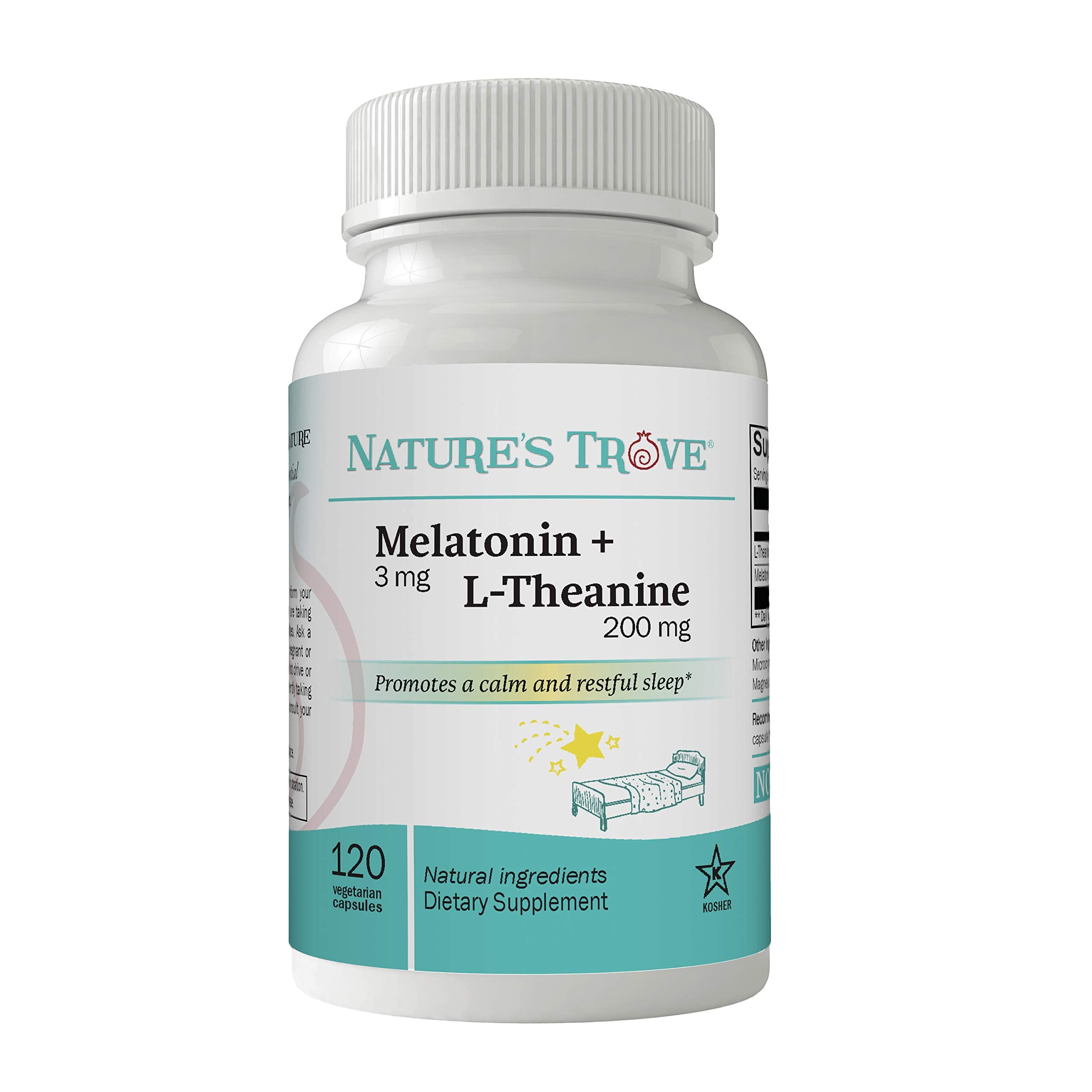 Nature's Trove Melatonin 3mg + L-Theanine 200mg capsule front view