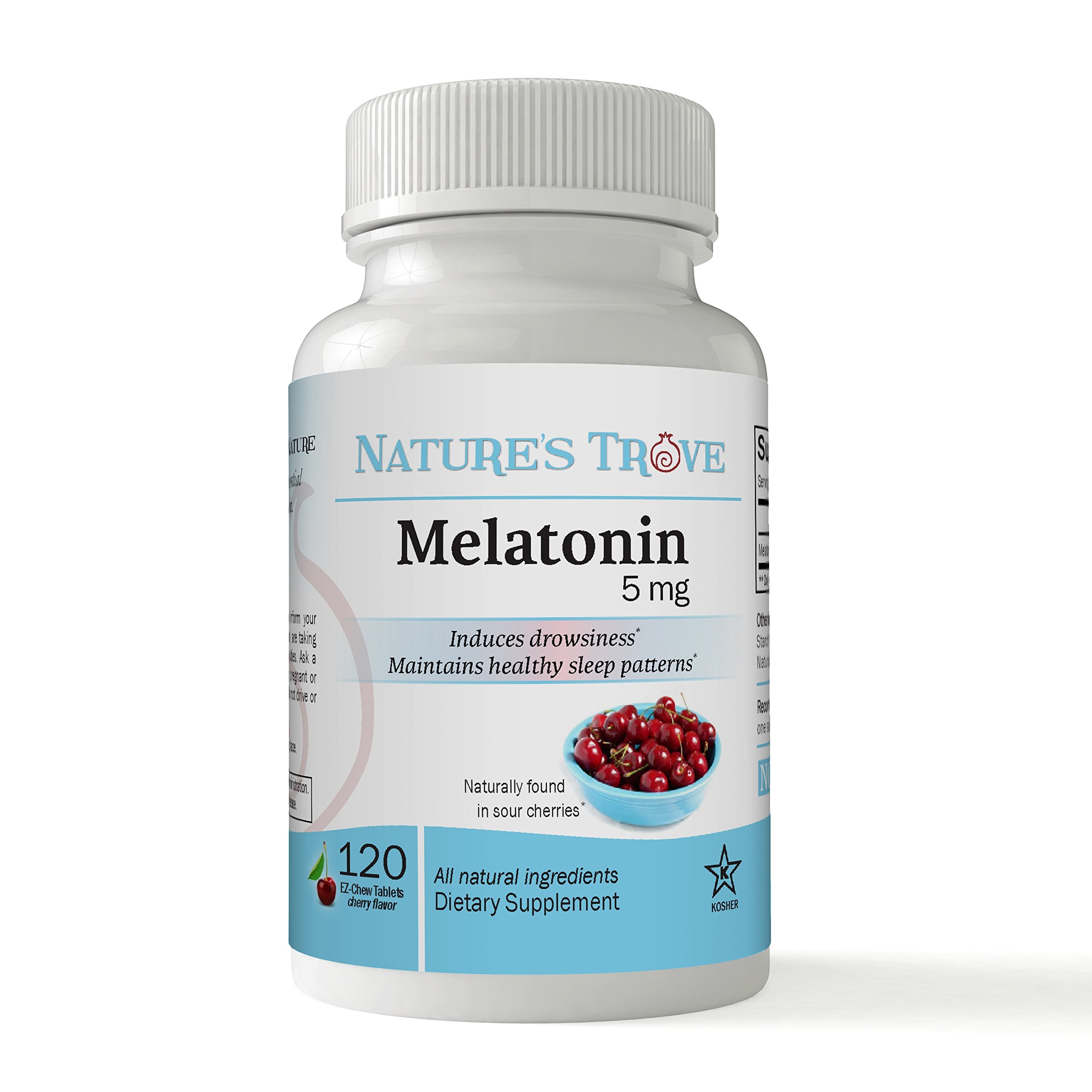 Nature's Trove Melatonin 5mg Cherry Chewable Tablets front view