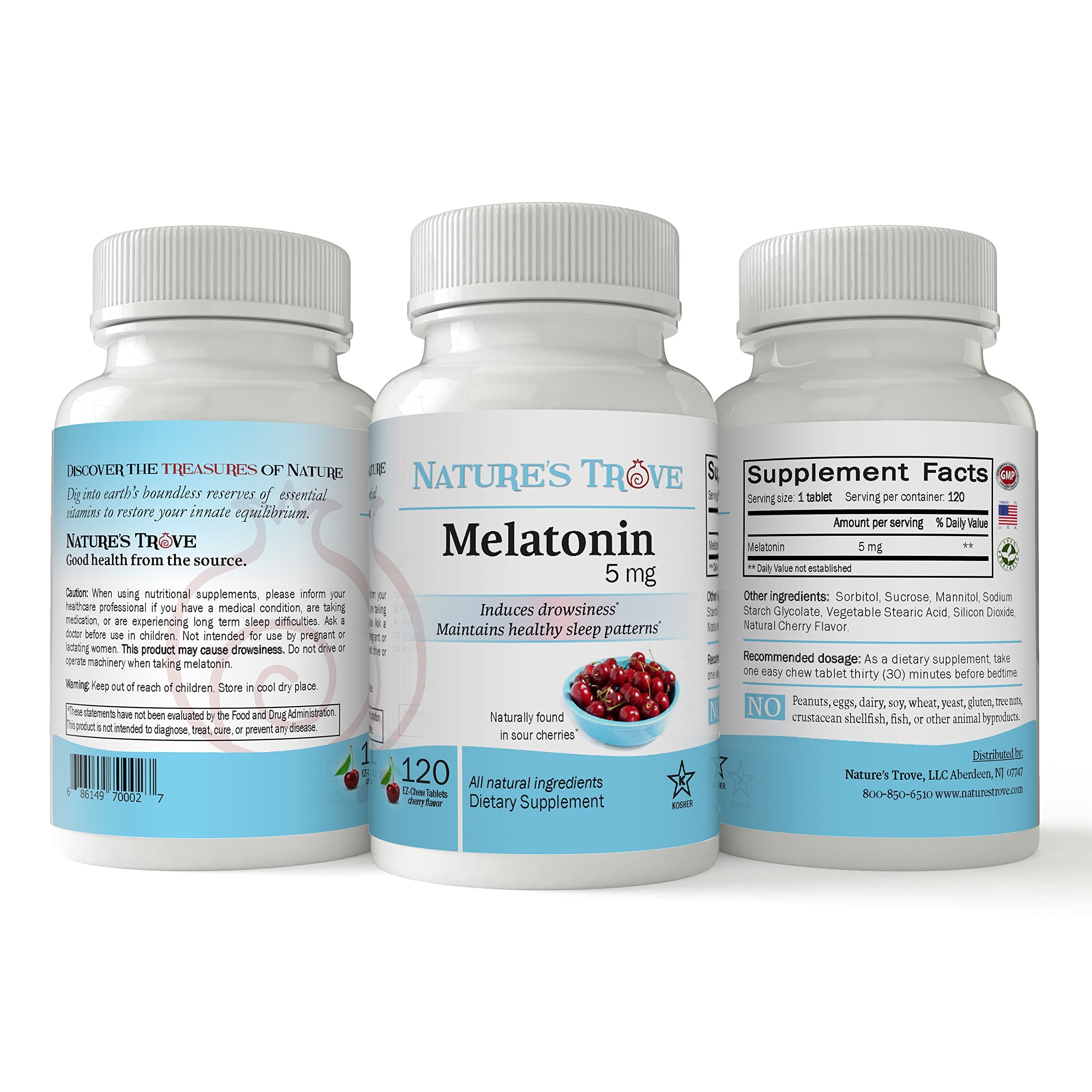 Nature's Trove Melatonin 5mg Cherry Chewable Tablets packaging