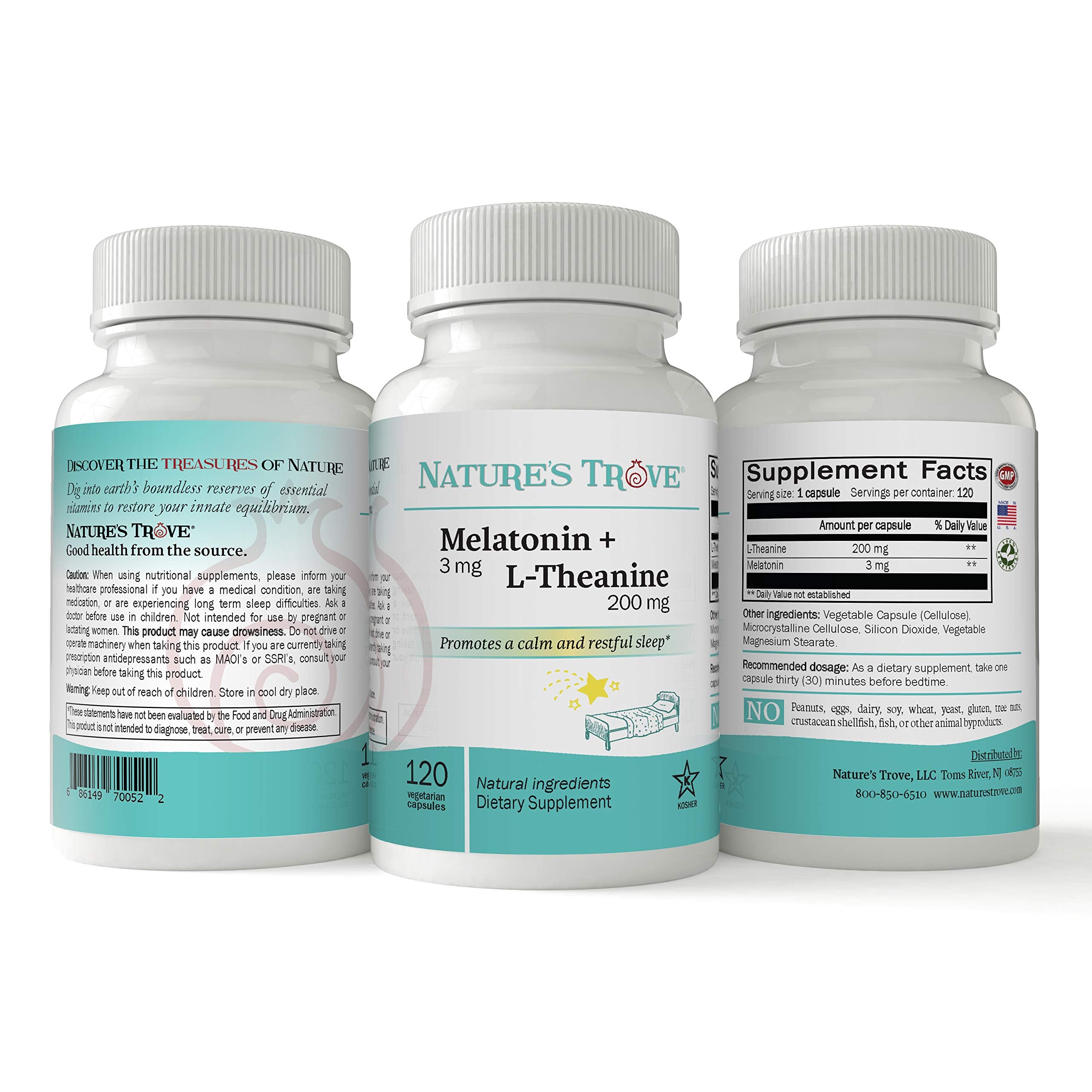 Nature's Trove Melatonin + L-Theanine bottle with label