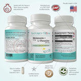 Nature's Trove Melatonin + L-Theanine capsules on a wooden surface