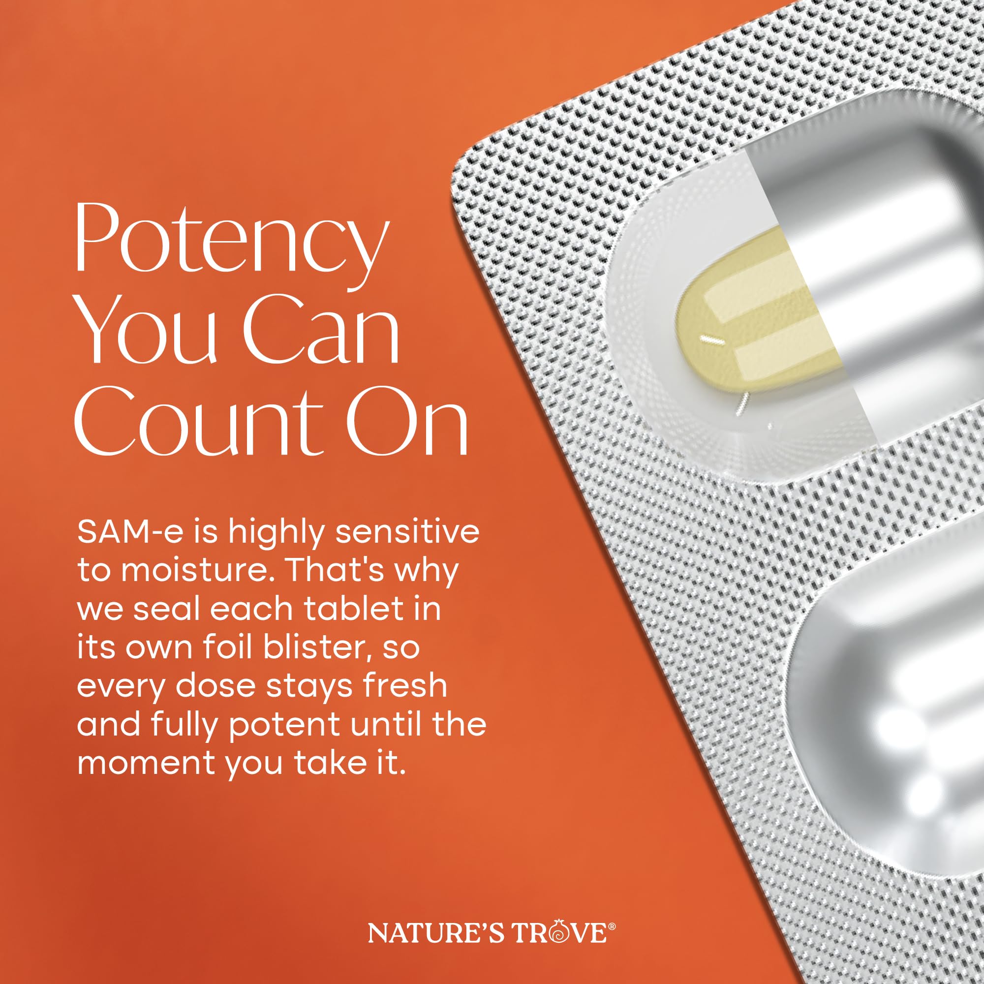 Nature's Trove SAM-e supplement caplet close-up