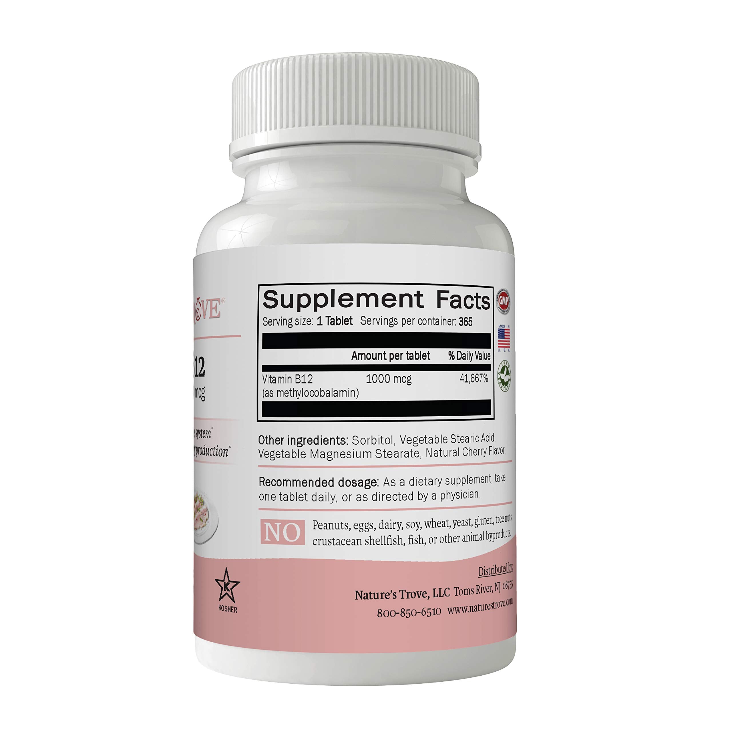 Nature's Trove Vitamin B12 Methylcobalamin 1000mcg bottle with cherry flavour