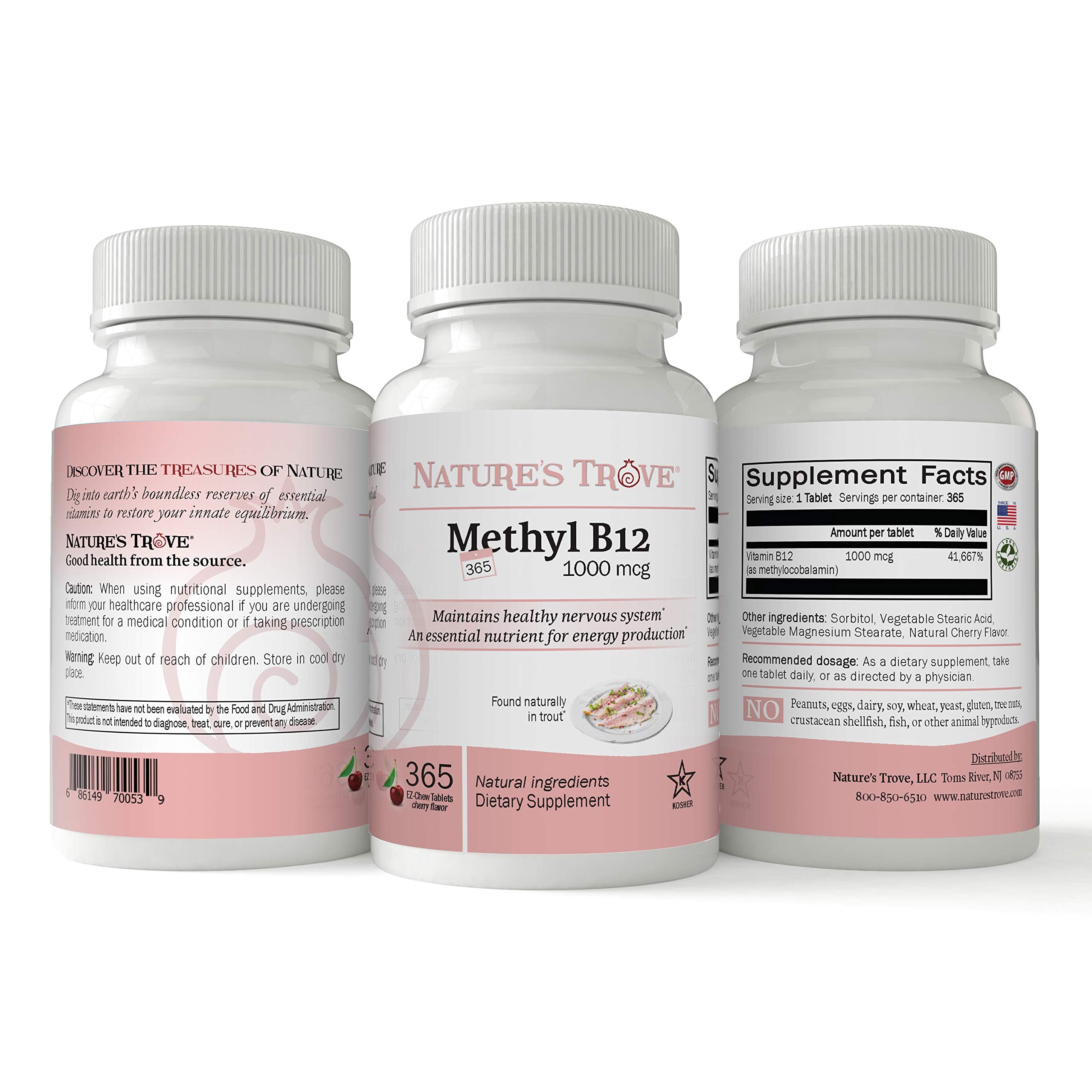 Nature's Trove Vitamin B12 Methylcobalamin 1000mcg chewable tablet close-up