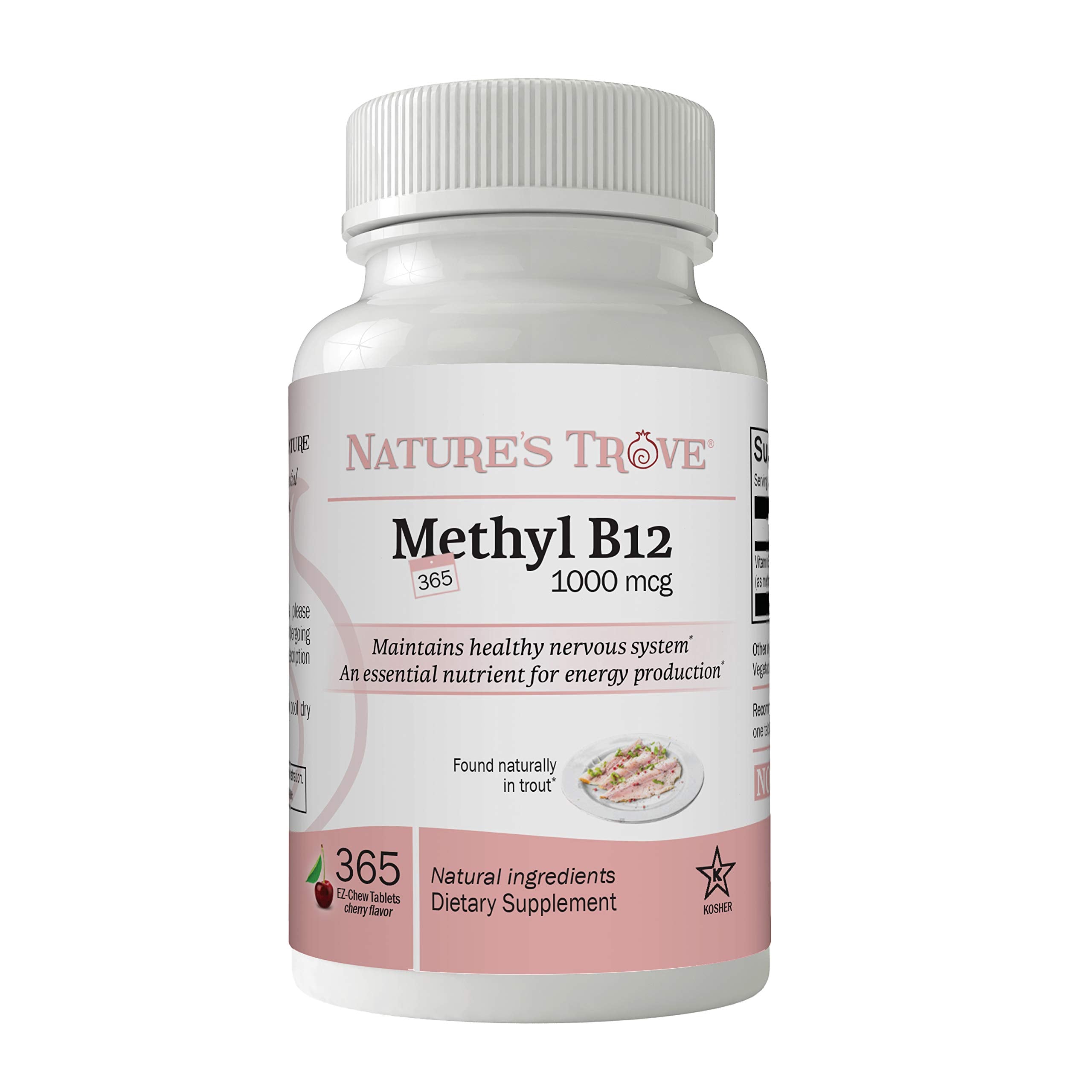 Nature's Trove Vitamin B12 Methylcobalamin 1000mcg chewable tablets front view