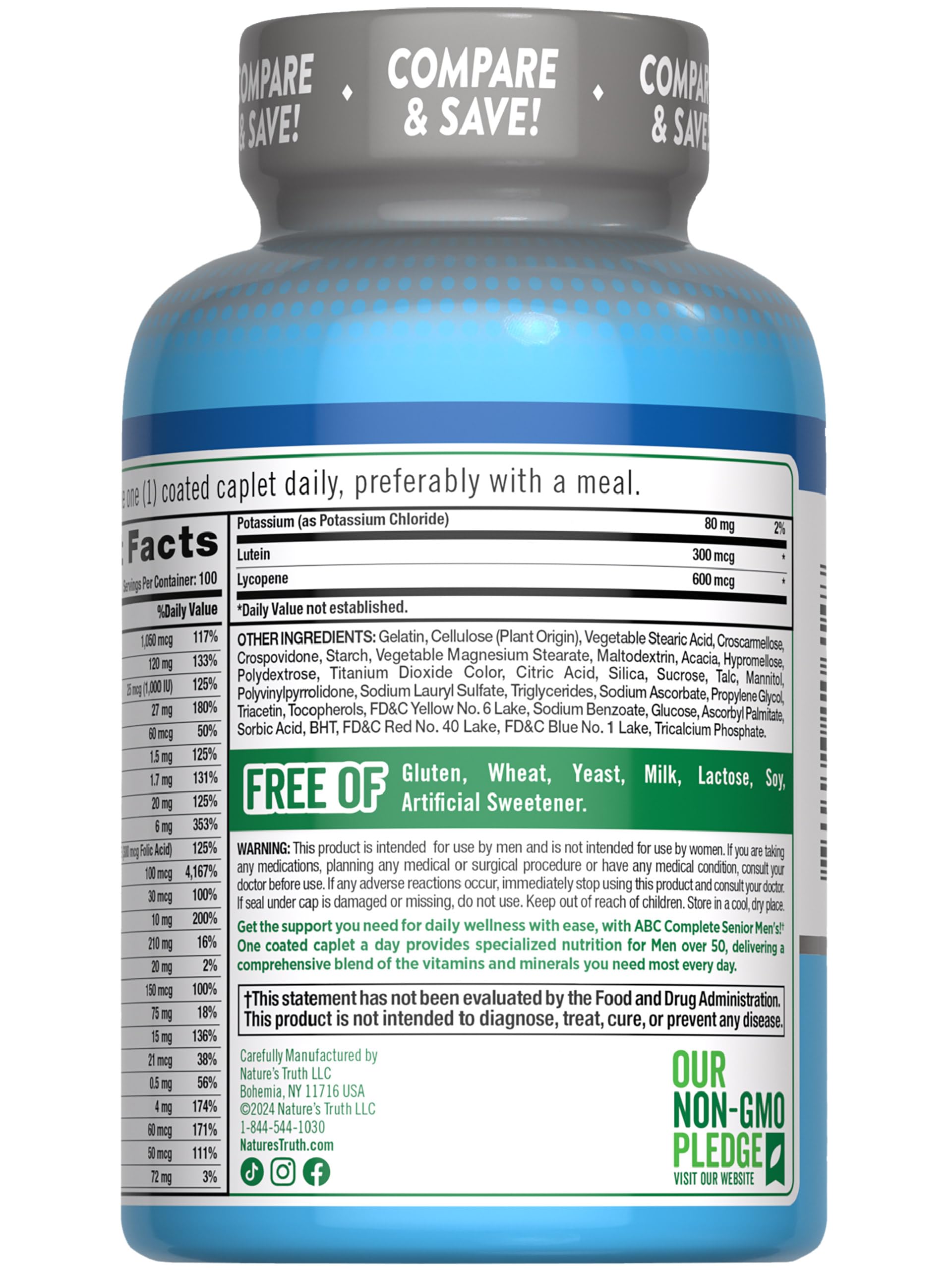Nature's Truth ABC Complete Men's 50+ Multivitamin ingredients list