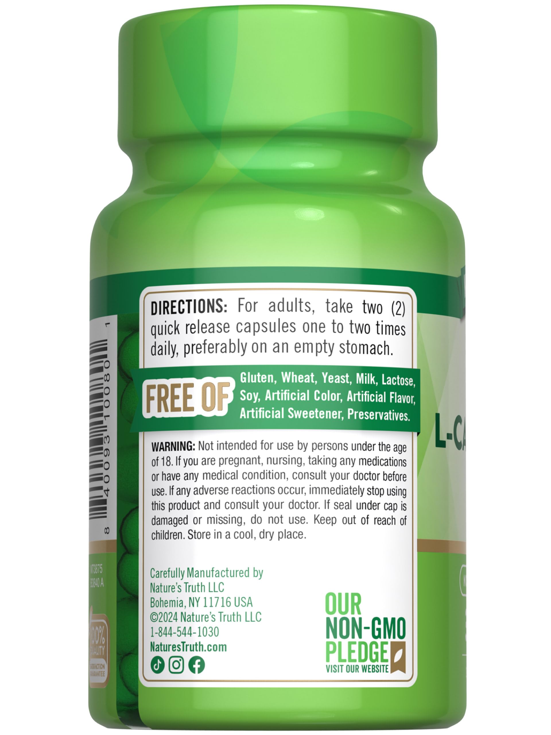 Nature's Truth Acetyl L-Carnitine 1000mg capsule bottle packaging