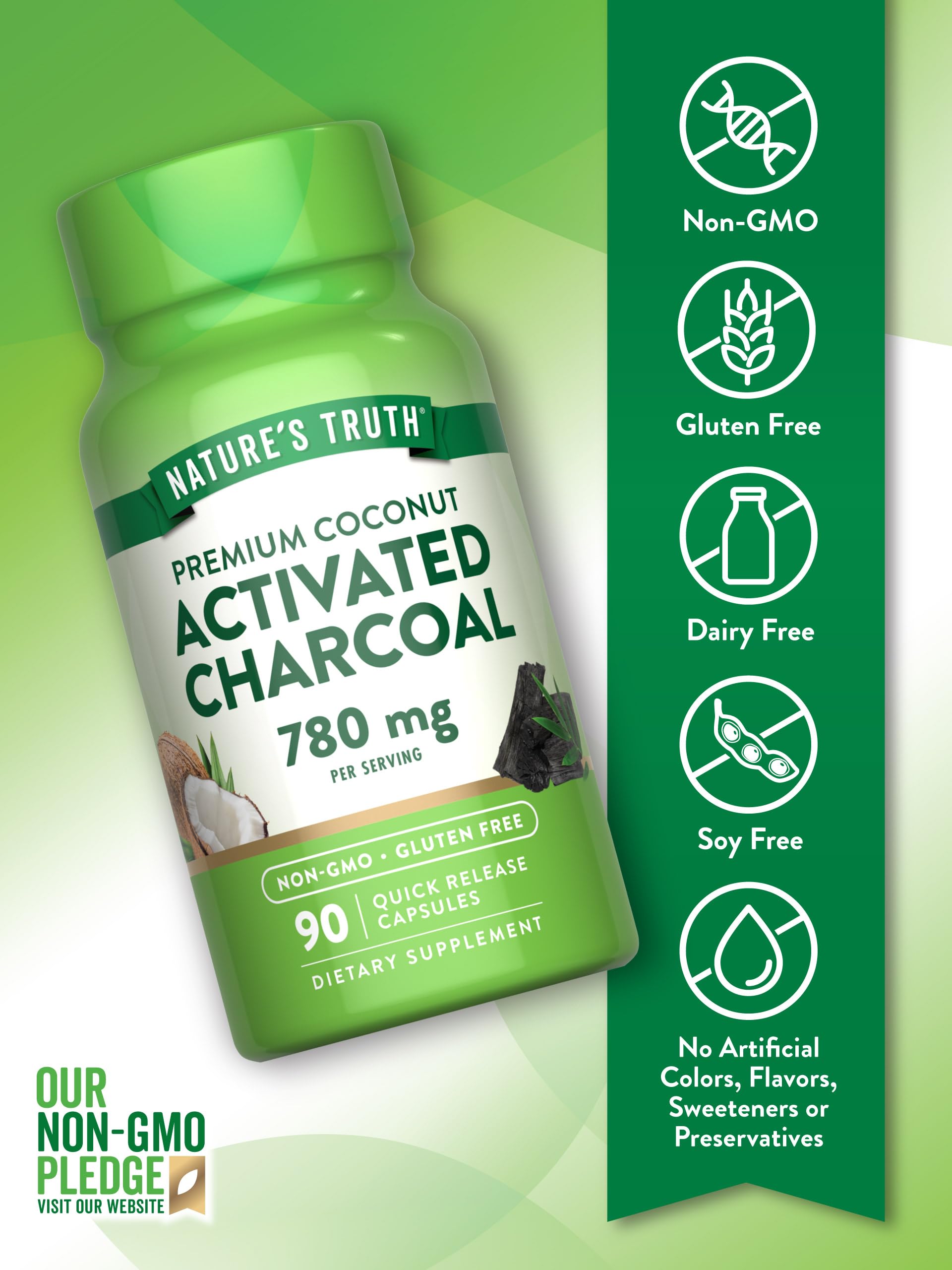 Nature's Truth Activated Charcoal Capsules back view