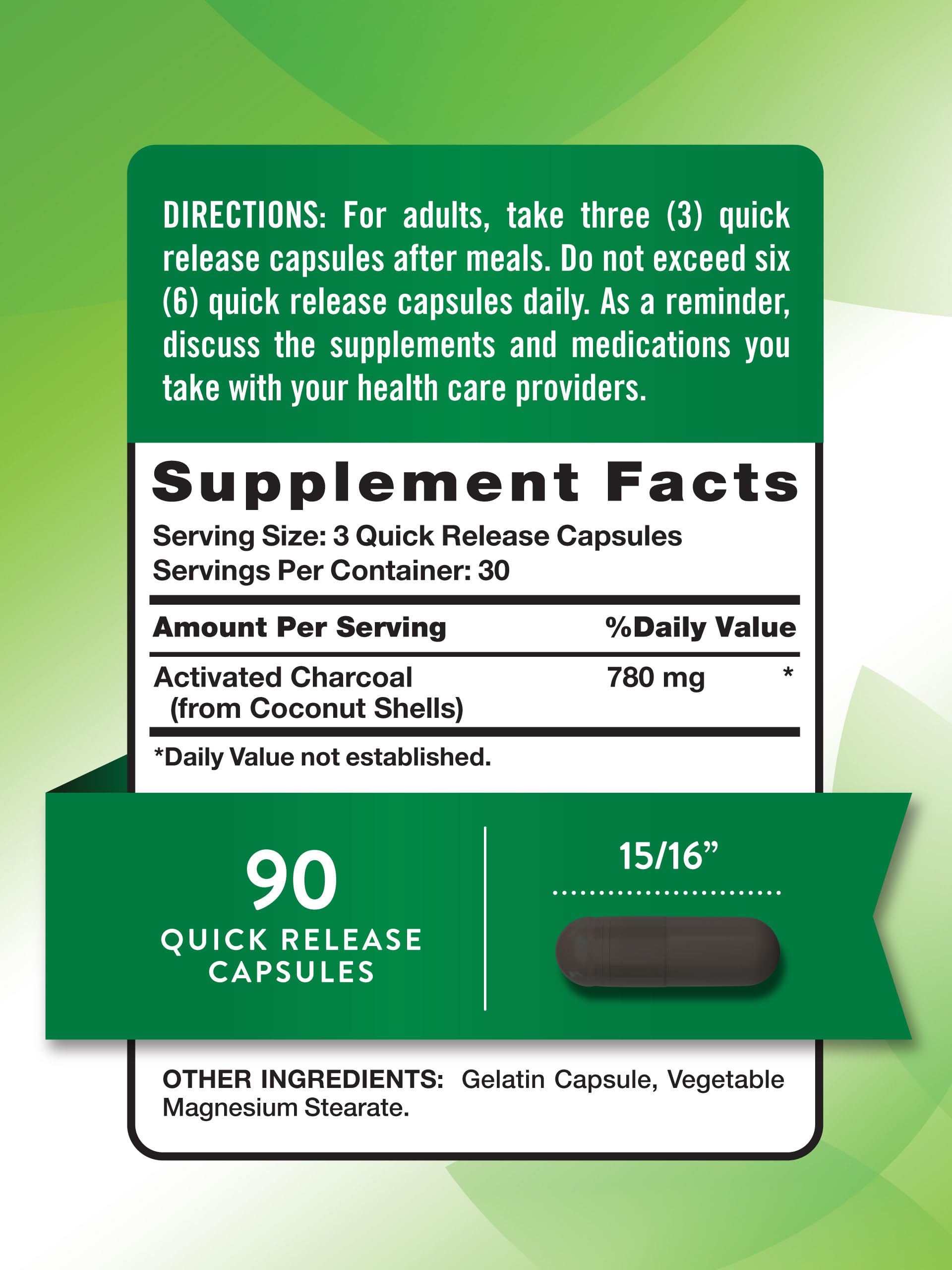 Nature's Truth Activated Charcoal Capsules side view