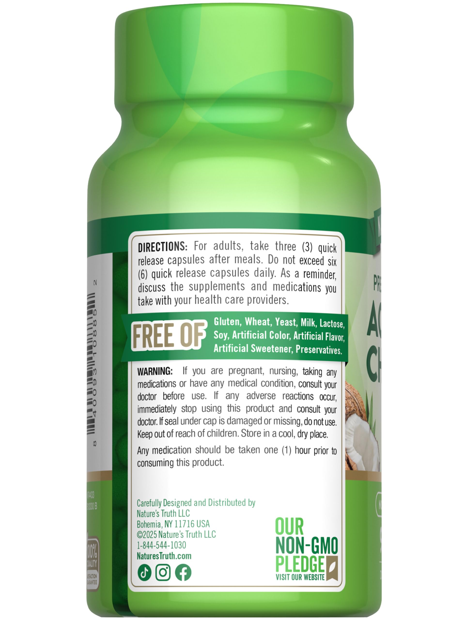 Nature's Truth Activated Charcoal Capsules with a measuring spoon
