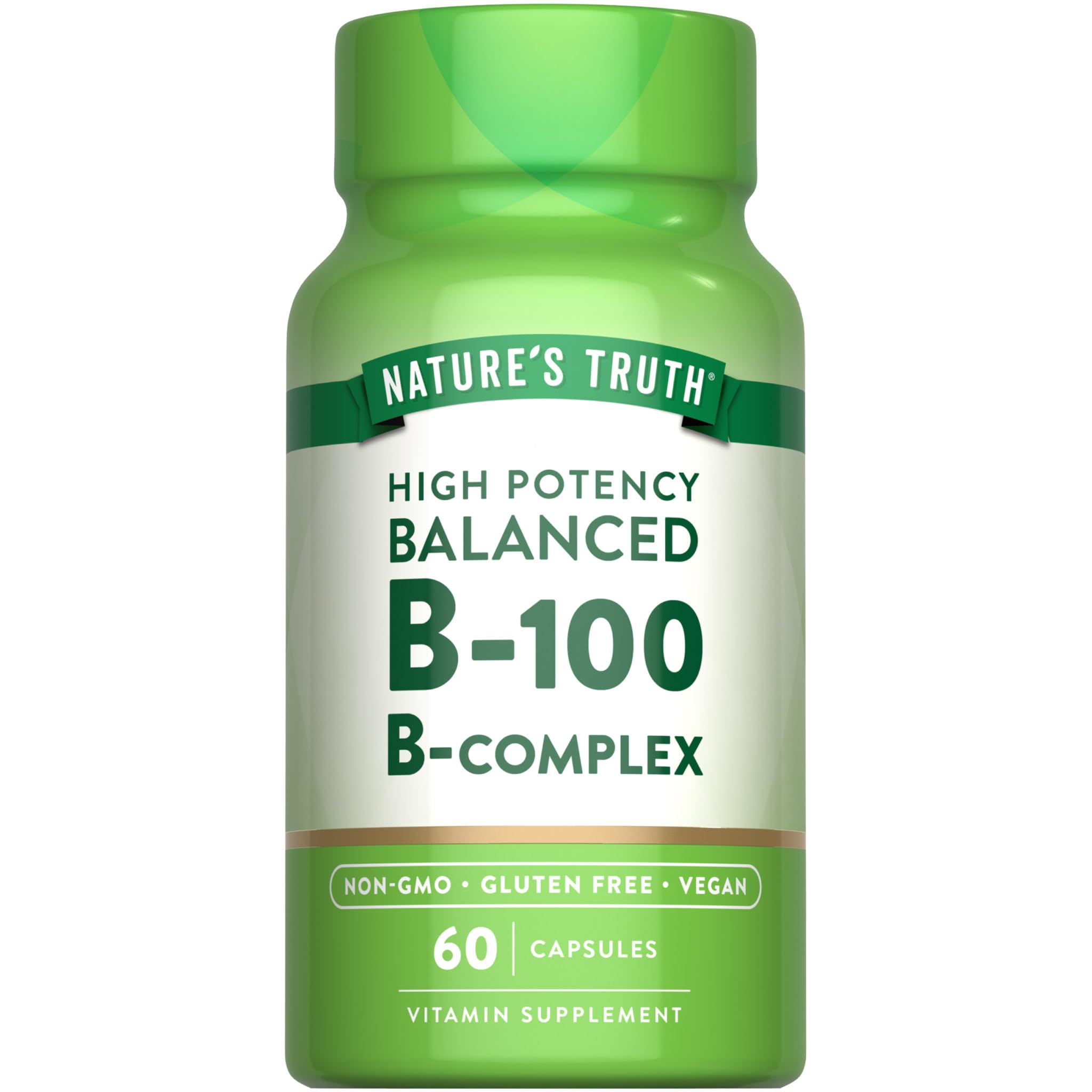 Nature's Truth B-Complex Vitamins 100mg vegan capsules front view