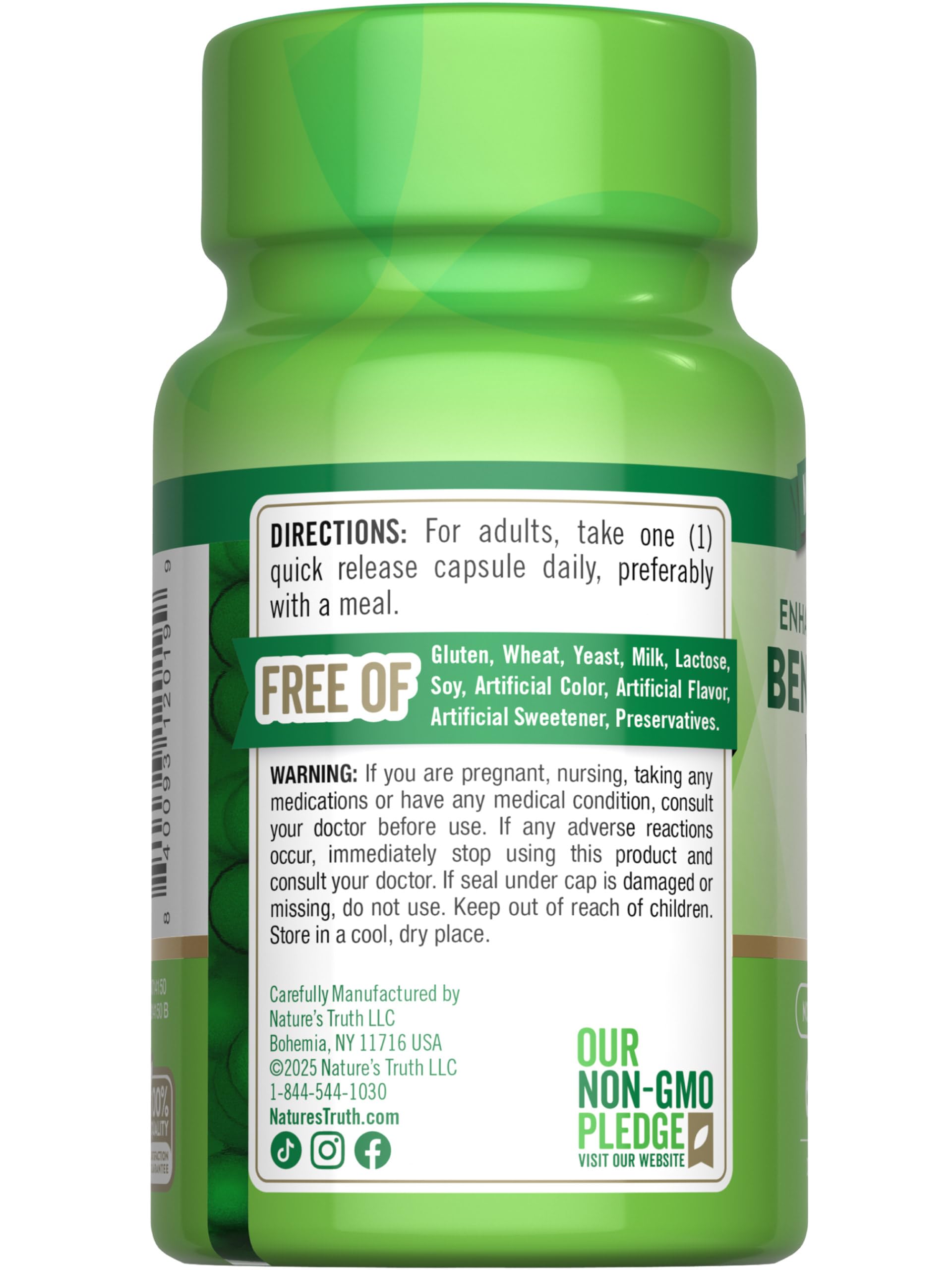 Nature's Truth Benfotiamine 300mg Vitamin B1 capsules close-up
