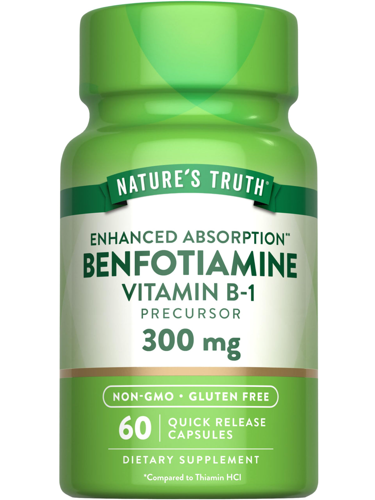 Nature's Truth Benfotiamine 300mg Vitamin B1 capsules front view