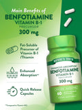 Nature's Truth Benfotiamine 300mg Vitamin B1 capsules on wooden table