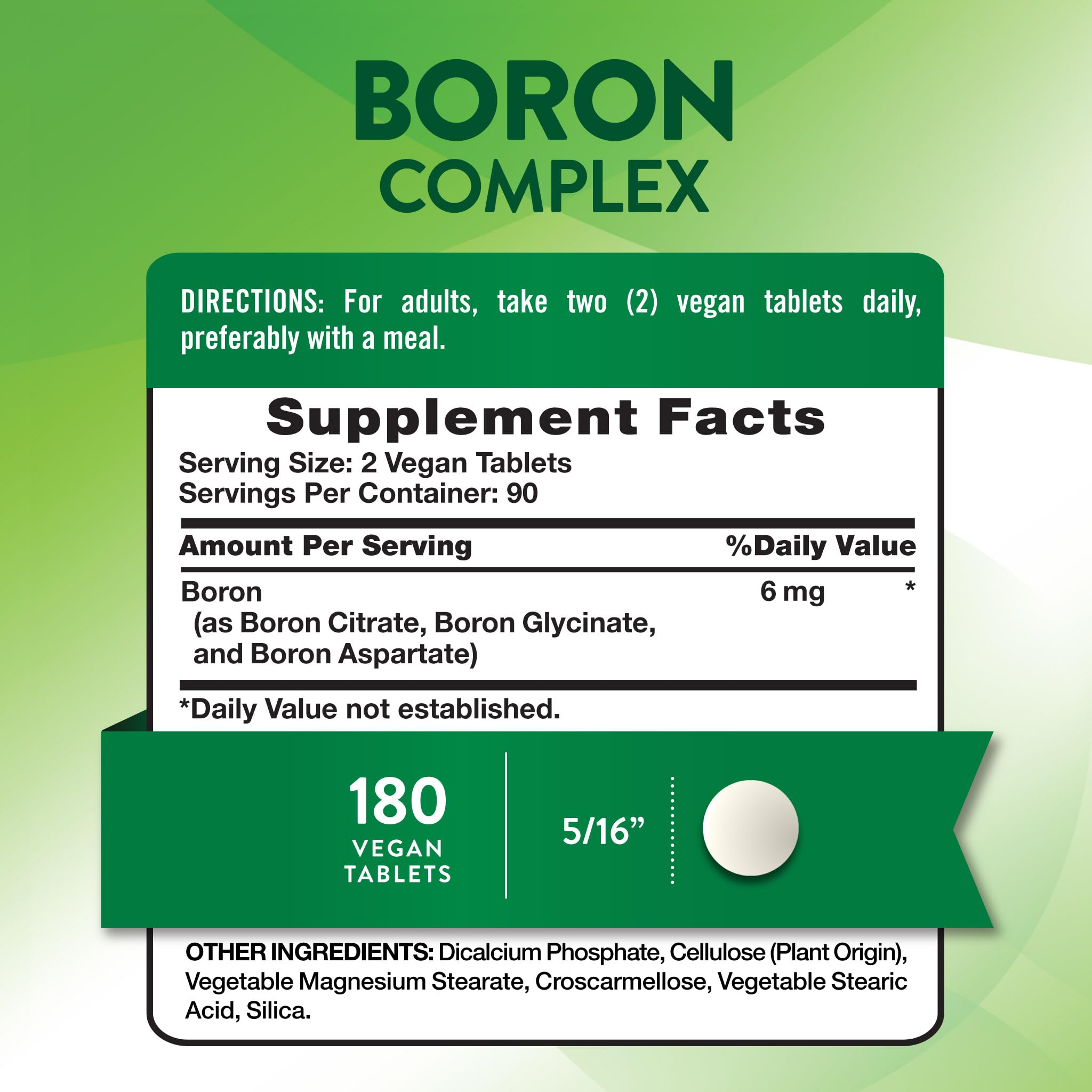 Nature's Truth Boron Complex 6mg Vegan Tablets side view