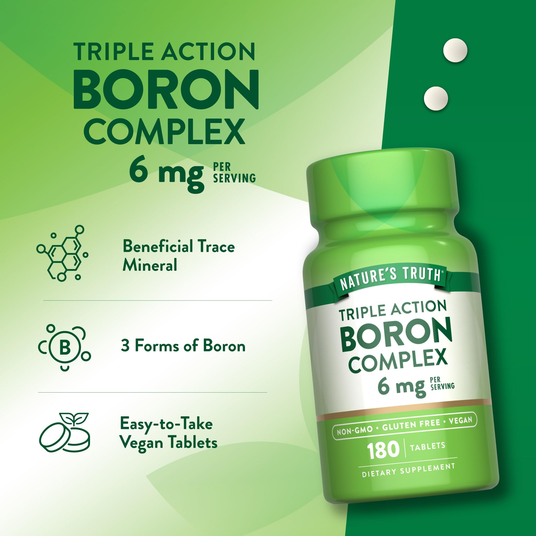 Nature's Truth Boron Complex 6mg Vegan Tablets tablets close-up