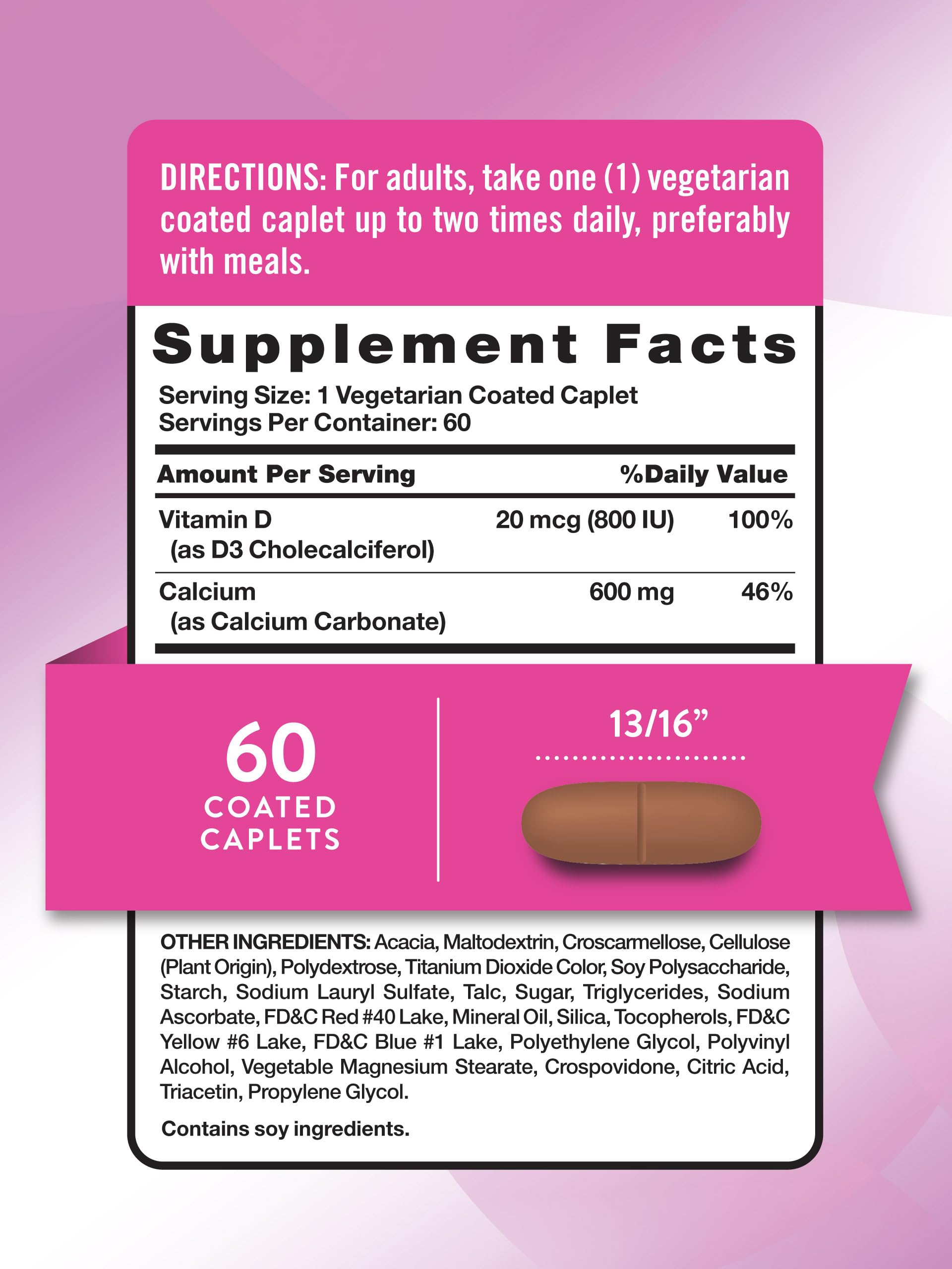 Nature's Truth Calcium 500mg Vitamin D3 caplets side view
