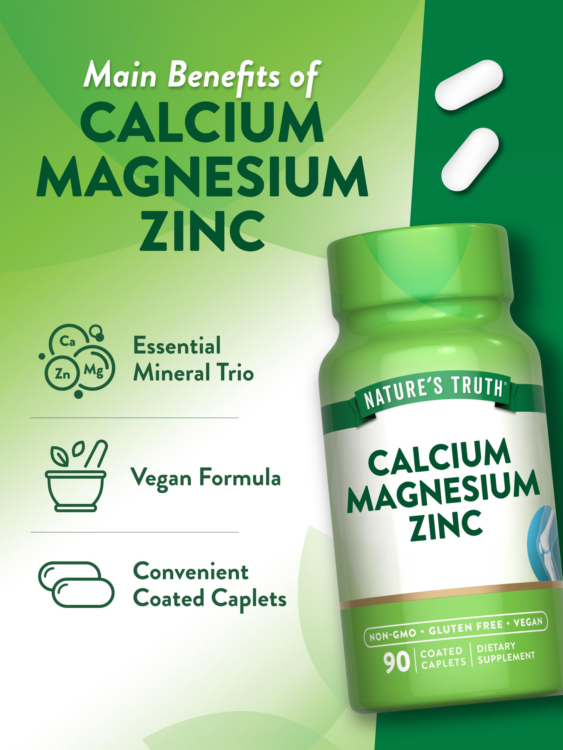 Nature's Truth Calcium Magnesium Zinc Supplement back view