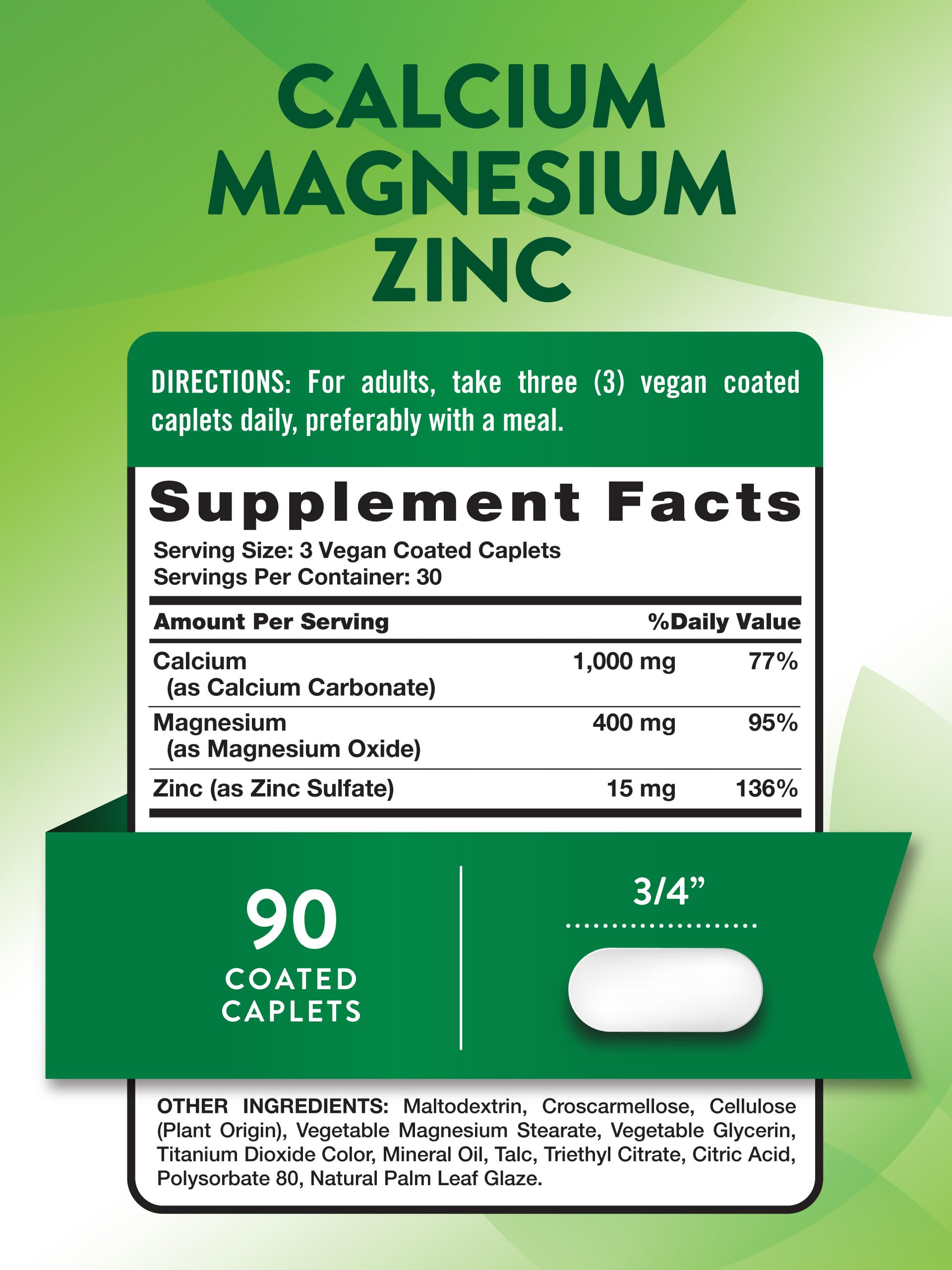 Nature's Truth Calcium Magnesium Zinc Supplement side view