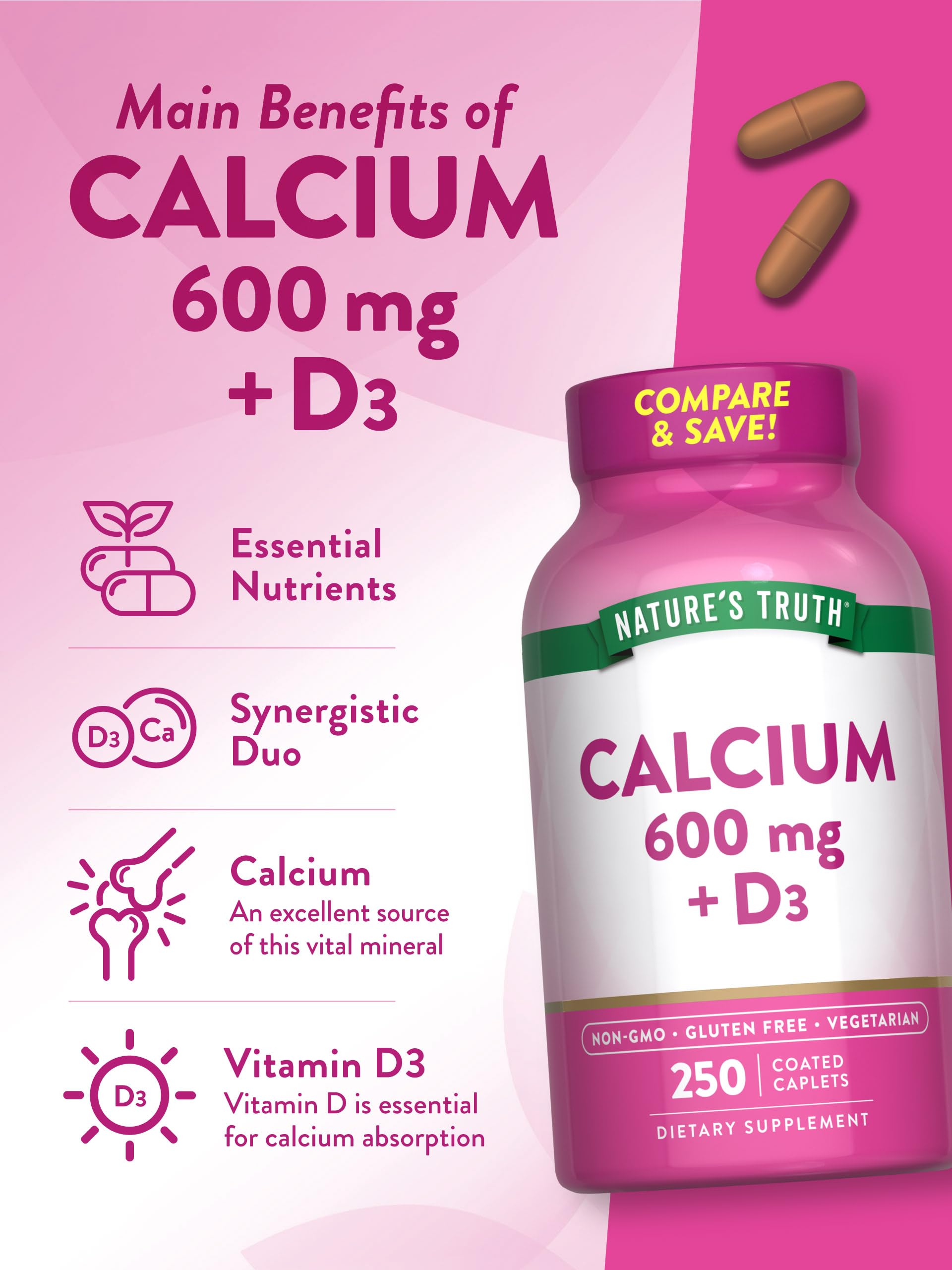 Nature's Truth Calcium & Vitamin D3 side view of packaging