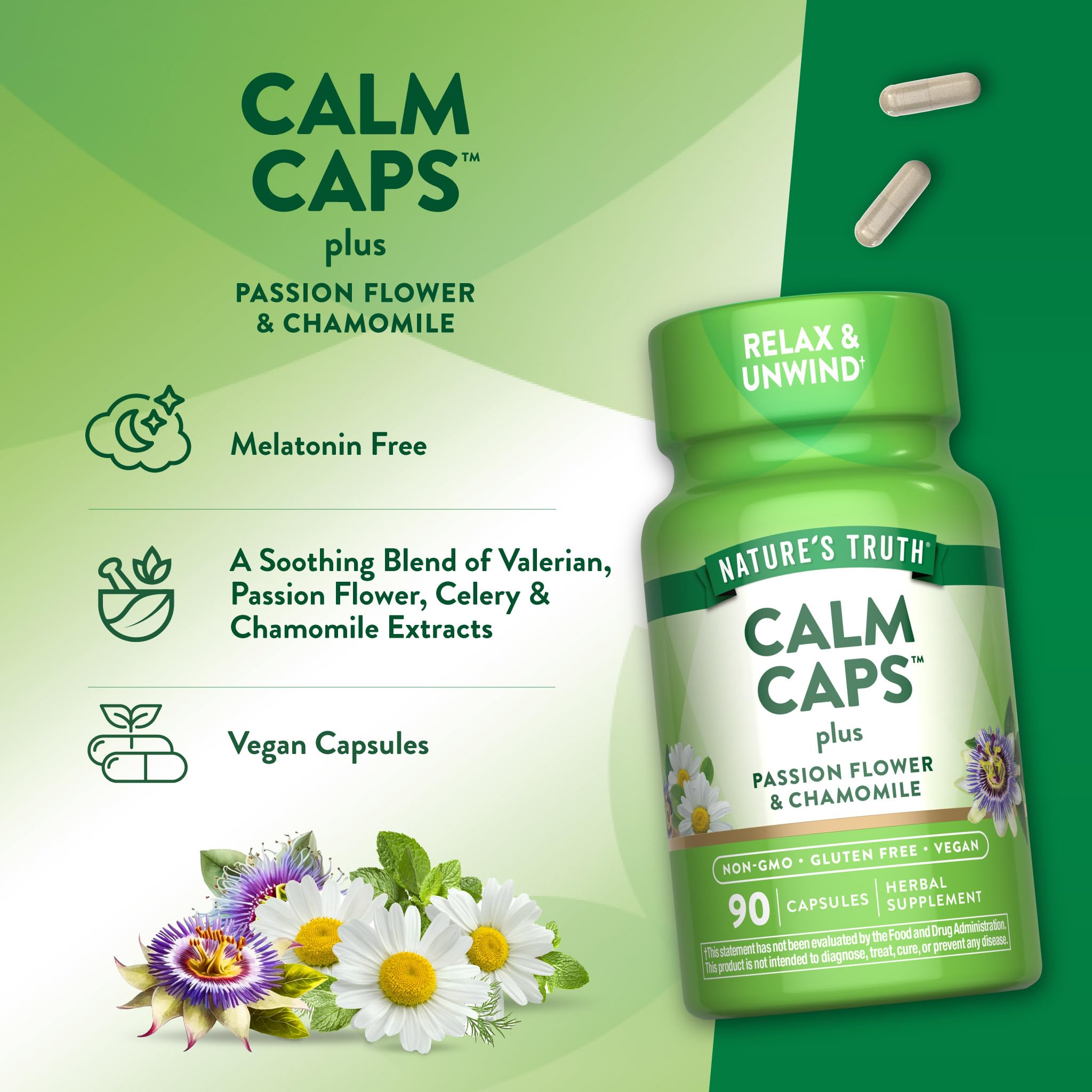 Nature's Truth Calm Caps on a wooden surface