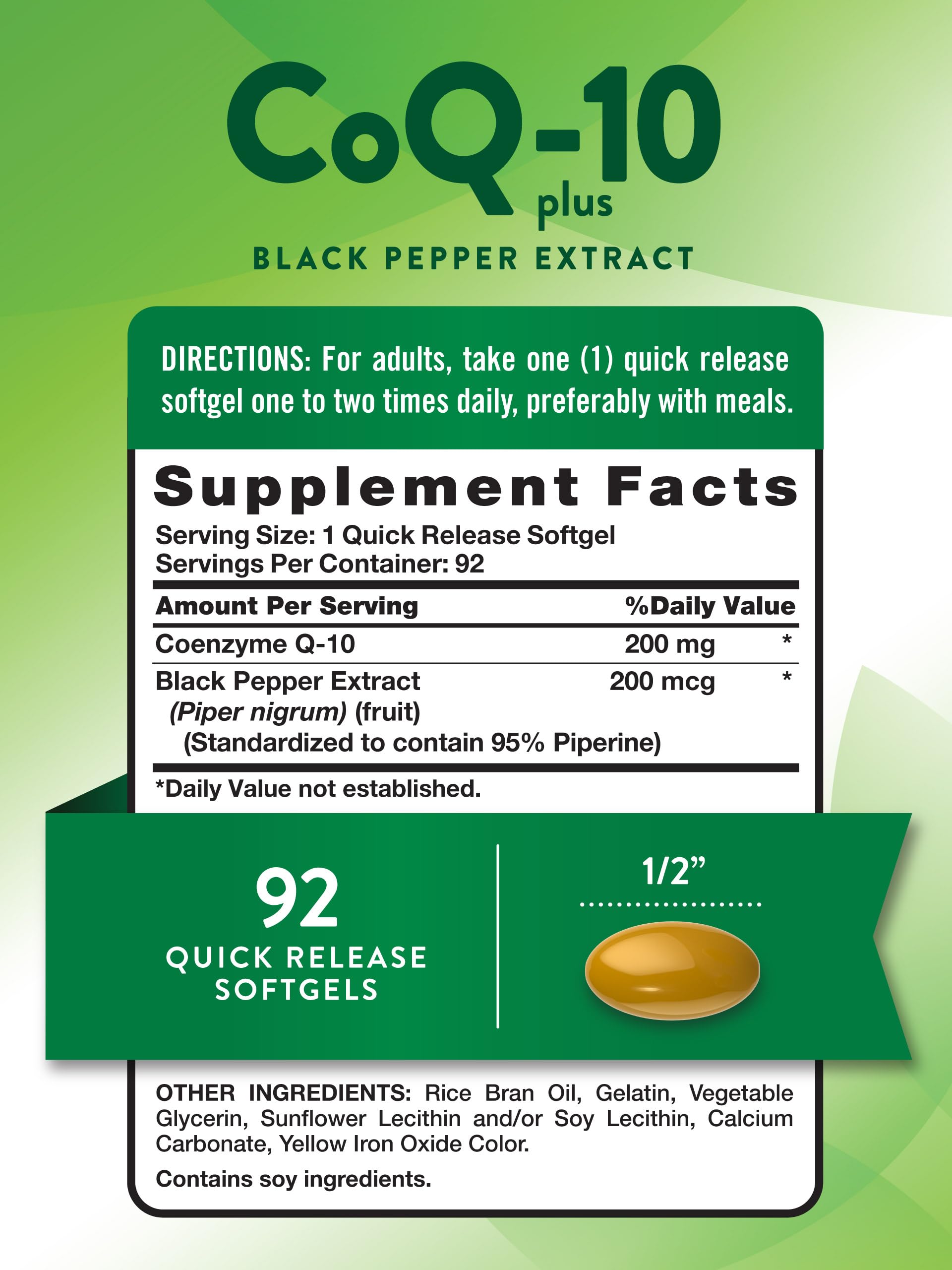 Nature's Truth Coenzyme Q10 200mg softgel back view
