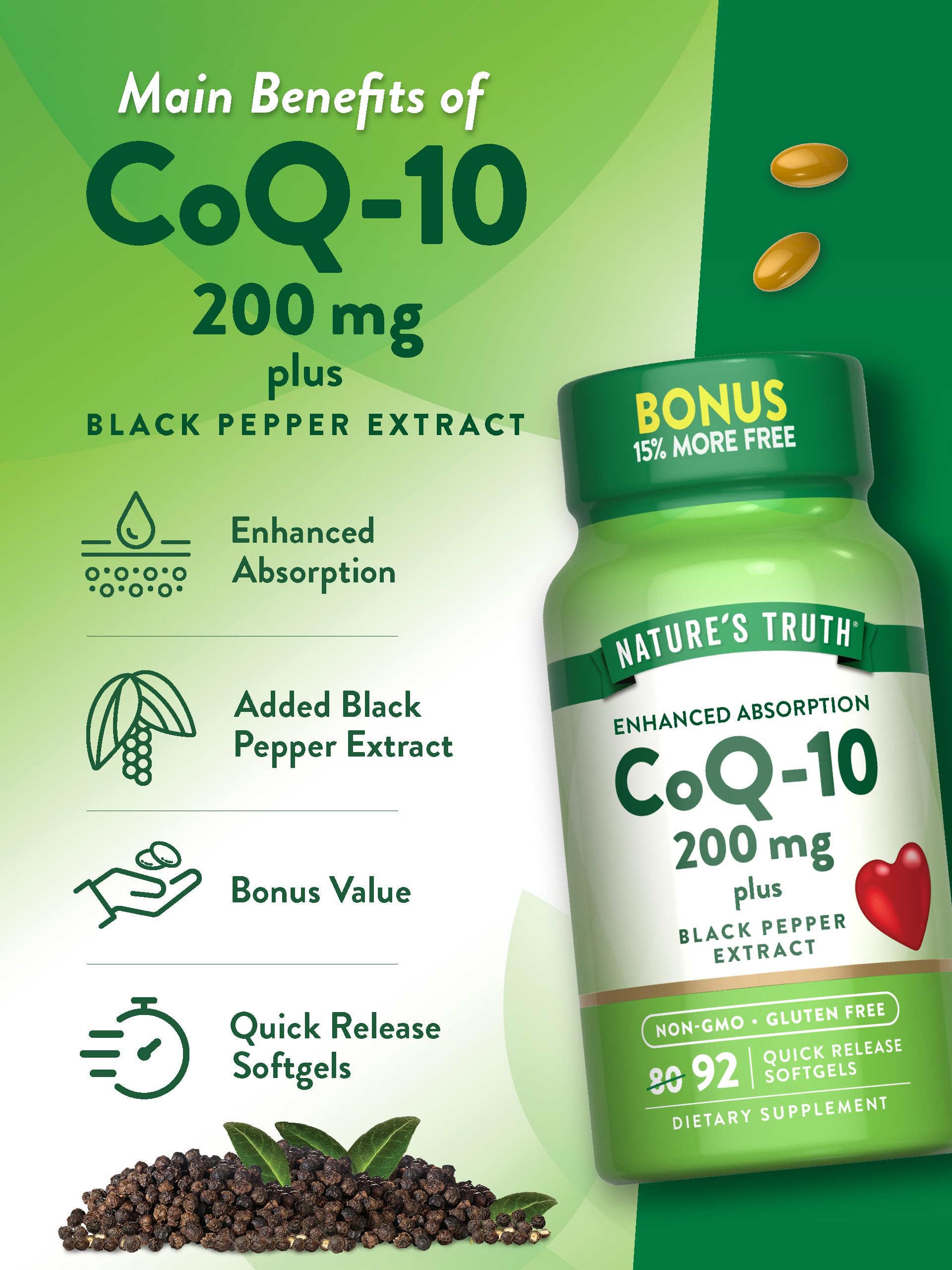 Nature's Truth Coenzyme Q10 200mg softgel with Black Pepper Extract