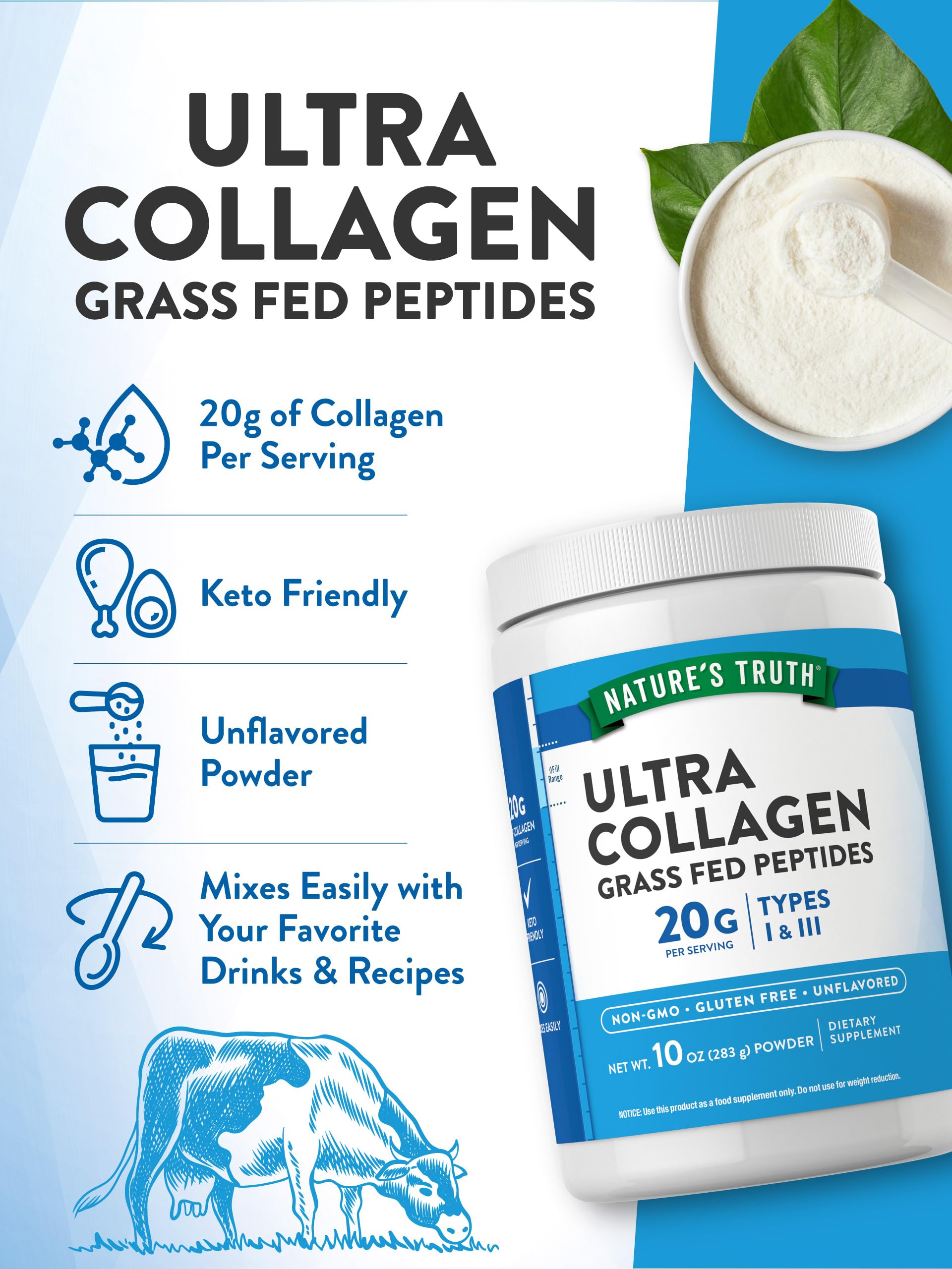 Nature's Truth Collagen Peptides Powder 354g nutritional information