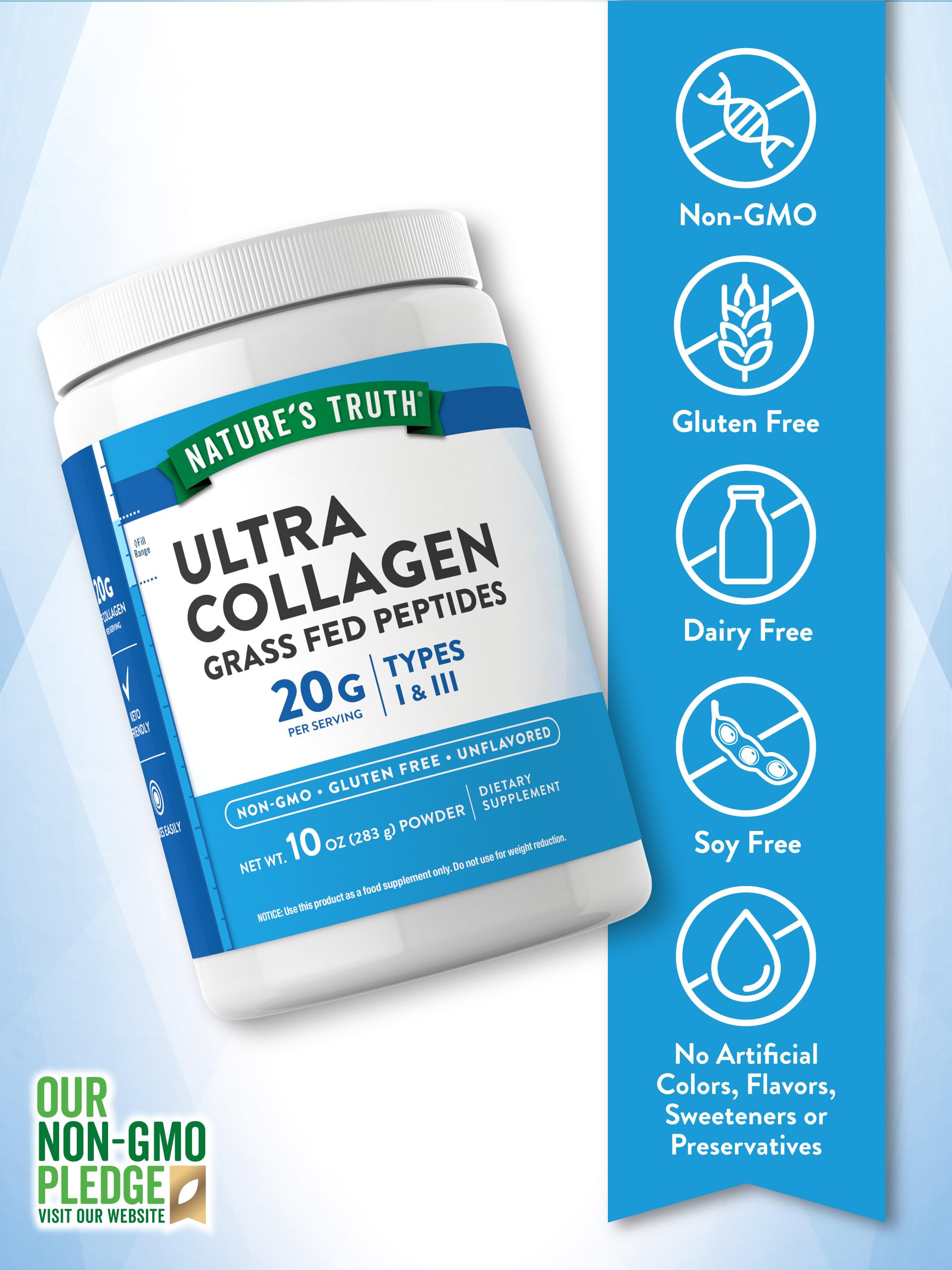 Nature's Truth Collagen Peptides Powder 354g scoop and powder