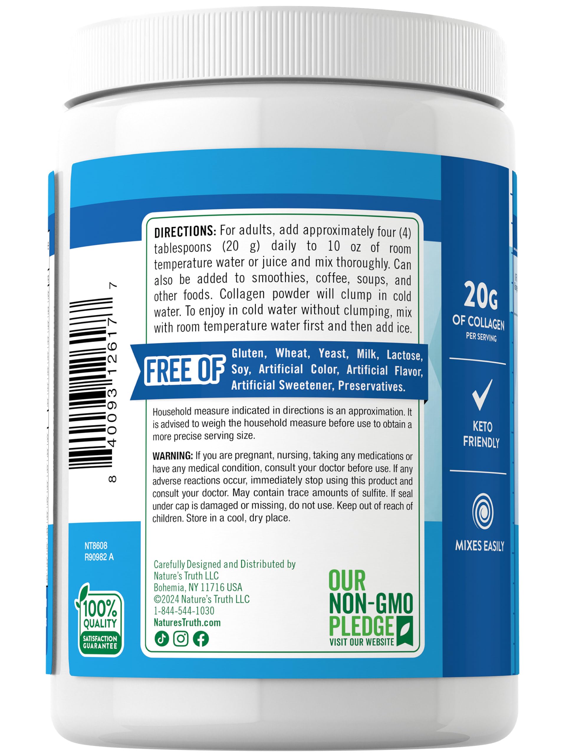 Nature's Truth Collagen Peptides Powder 354g side view
