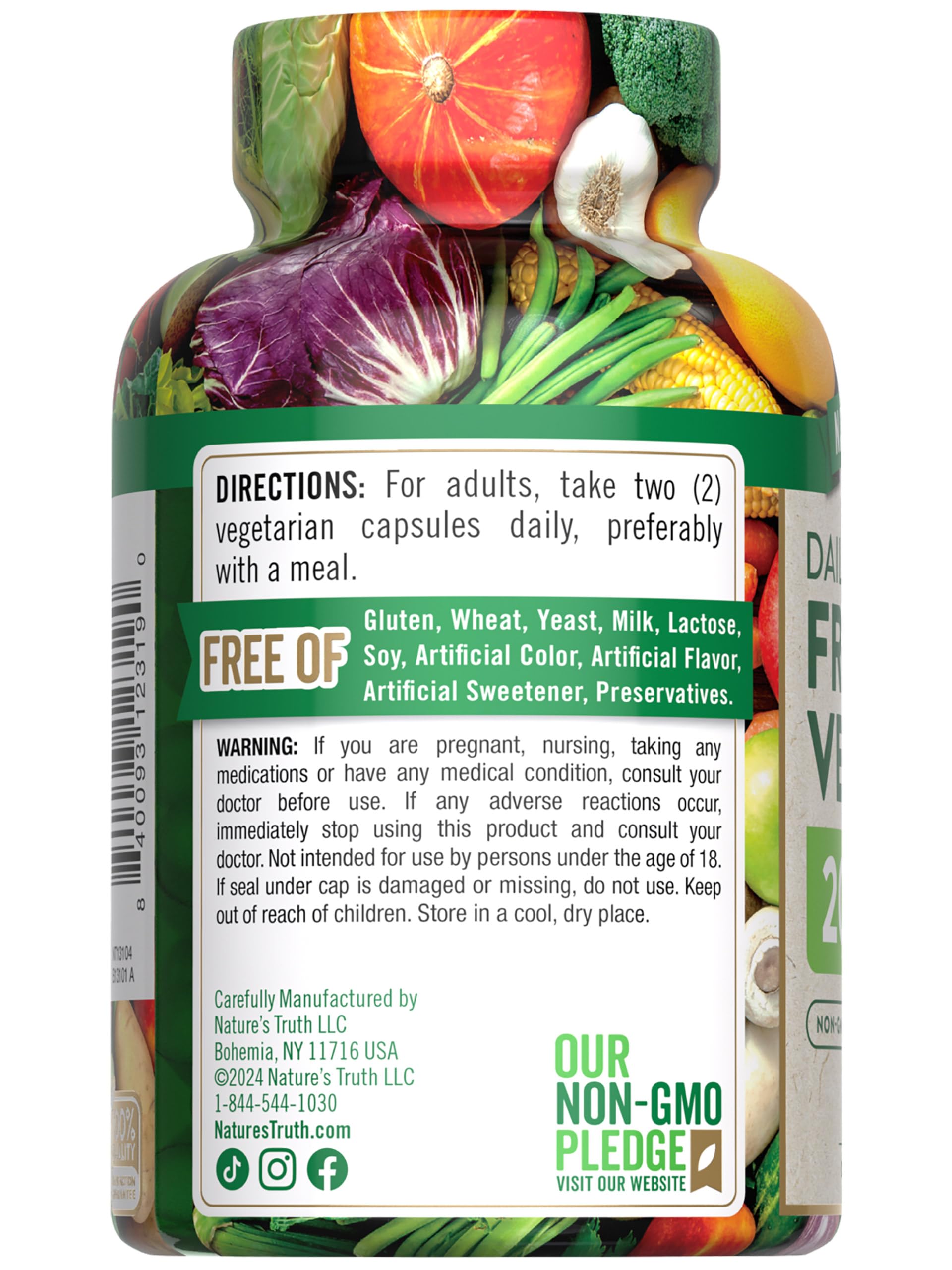 Nature's Truth Daily Fruits & Veggies supplement opened with capsules visible
