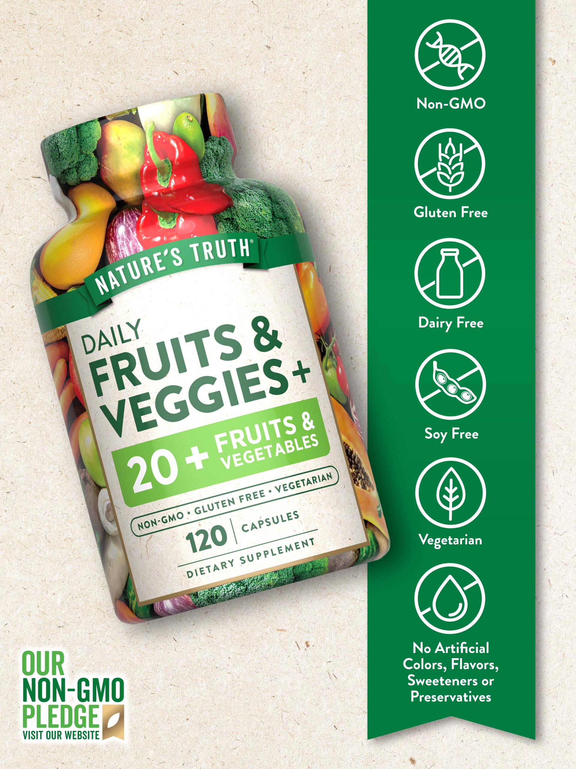 Nature's Truth Daily Fruits & Veggies supplement side view with label