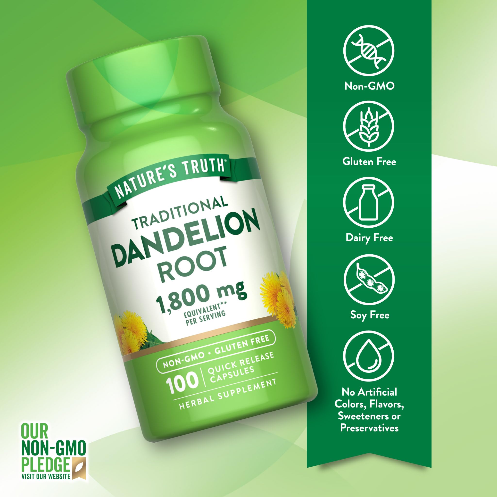 Nature's Truth Dandelion Root Capsules back view with ingredient list