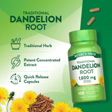 Nature's Truth Dandelion Root Capsules displayed with a measuring spoon