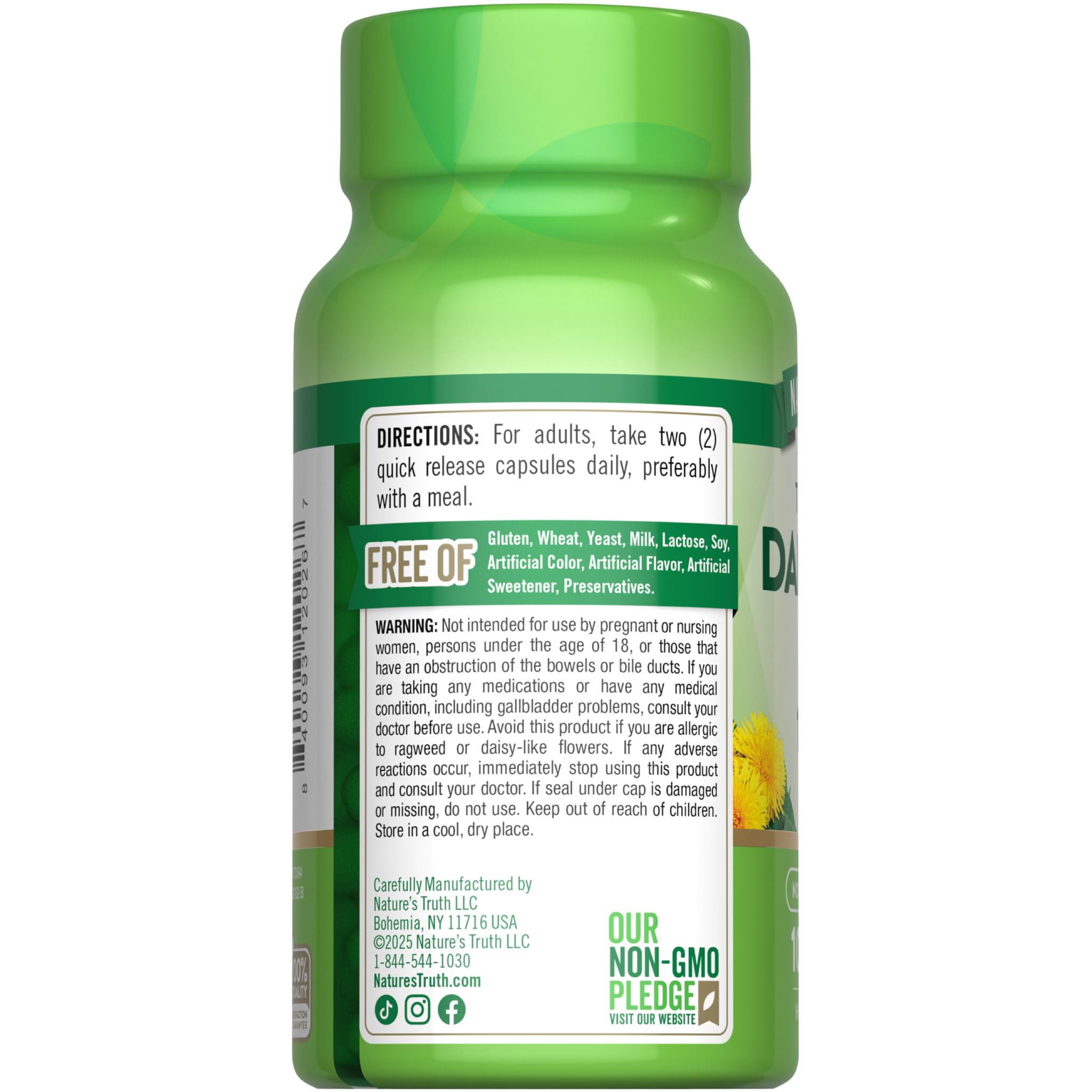 Nature's Truth Dandelion Root Capsules with a natural background