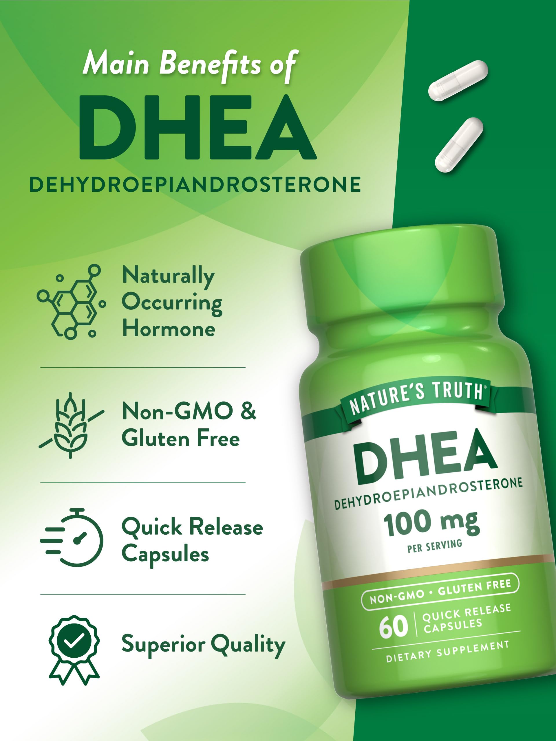 Nature's Truth DHEA 100mg Capsules close-up of capsules