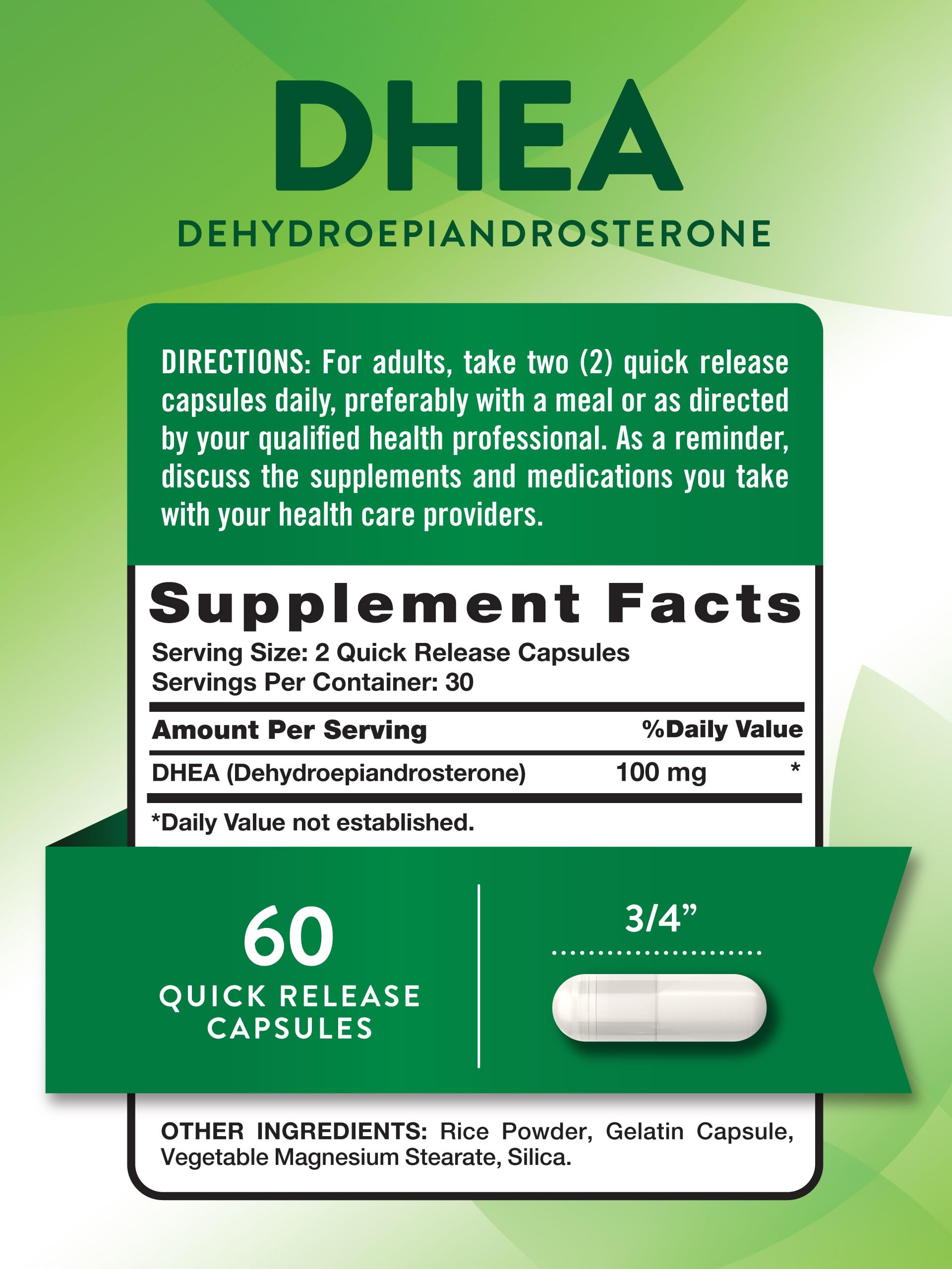 Nature's Truth DHEA 100mg Capsules side view