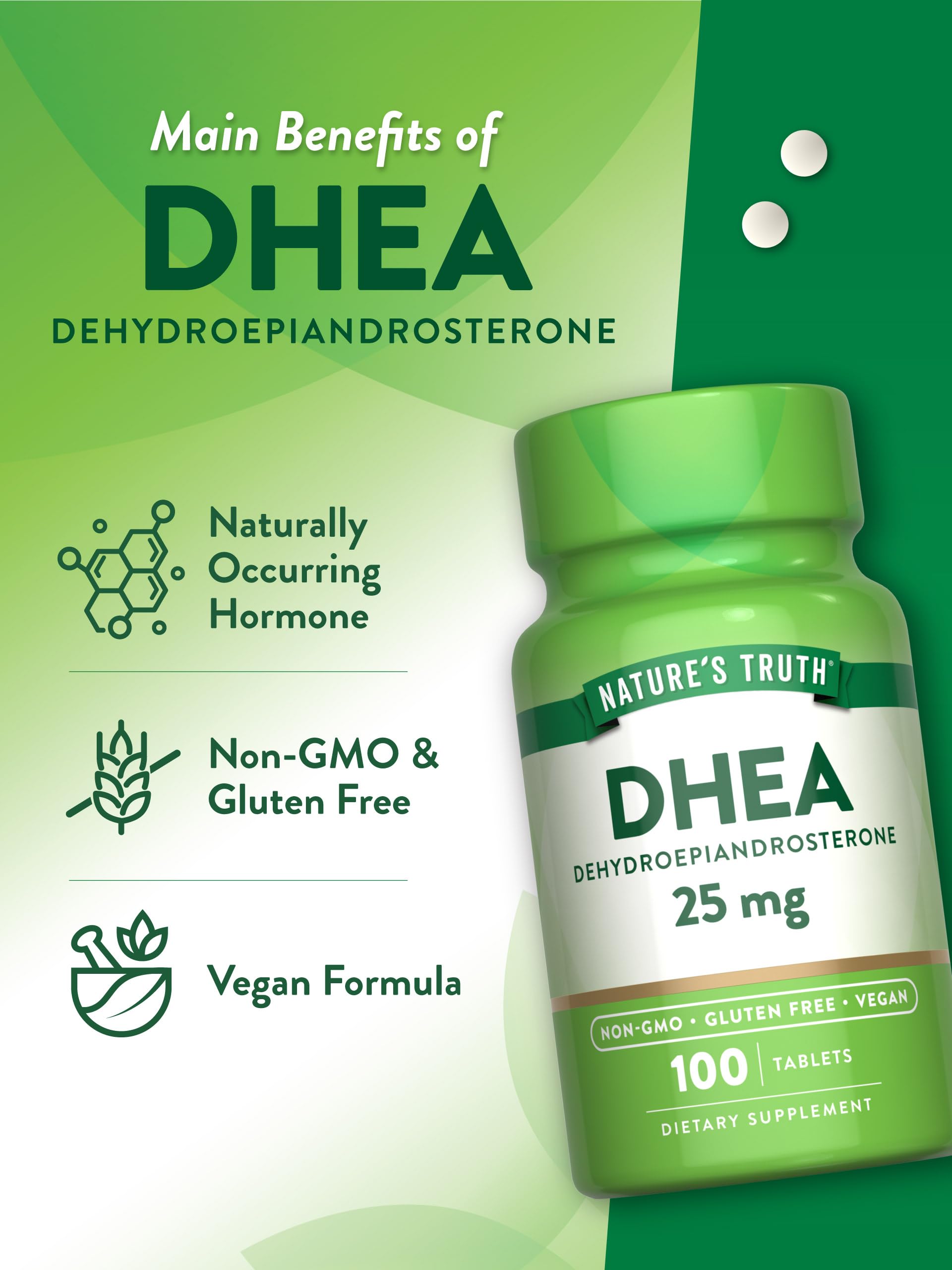 Nature's Truth DHEA 25mg supplement tablets ingredients list