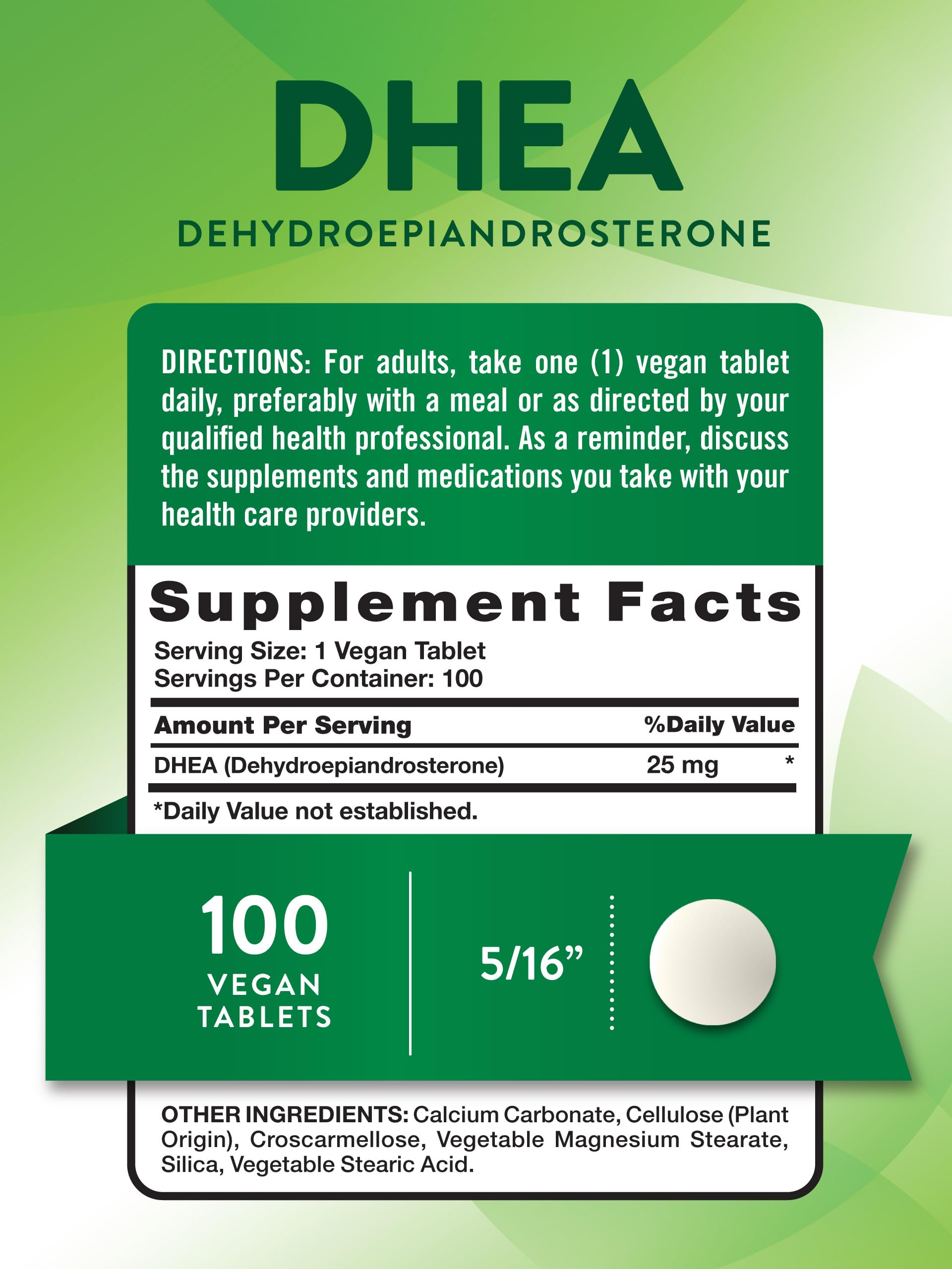 Nature's Truth DHEA 25mg supplement tablets side view