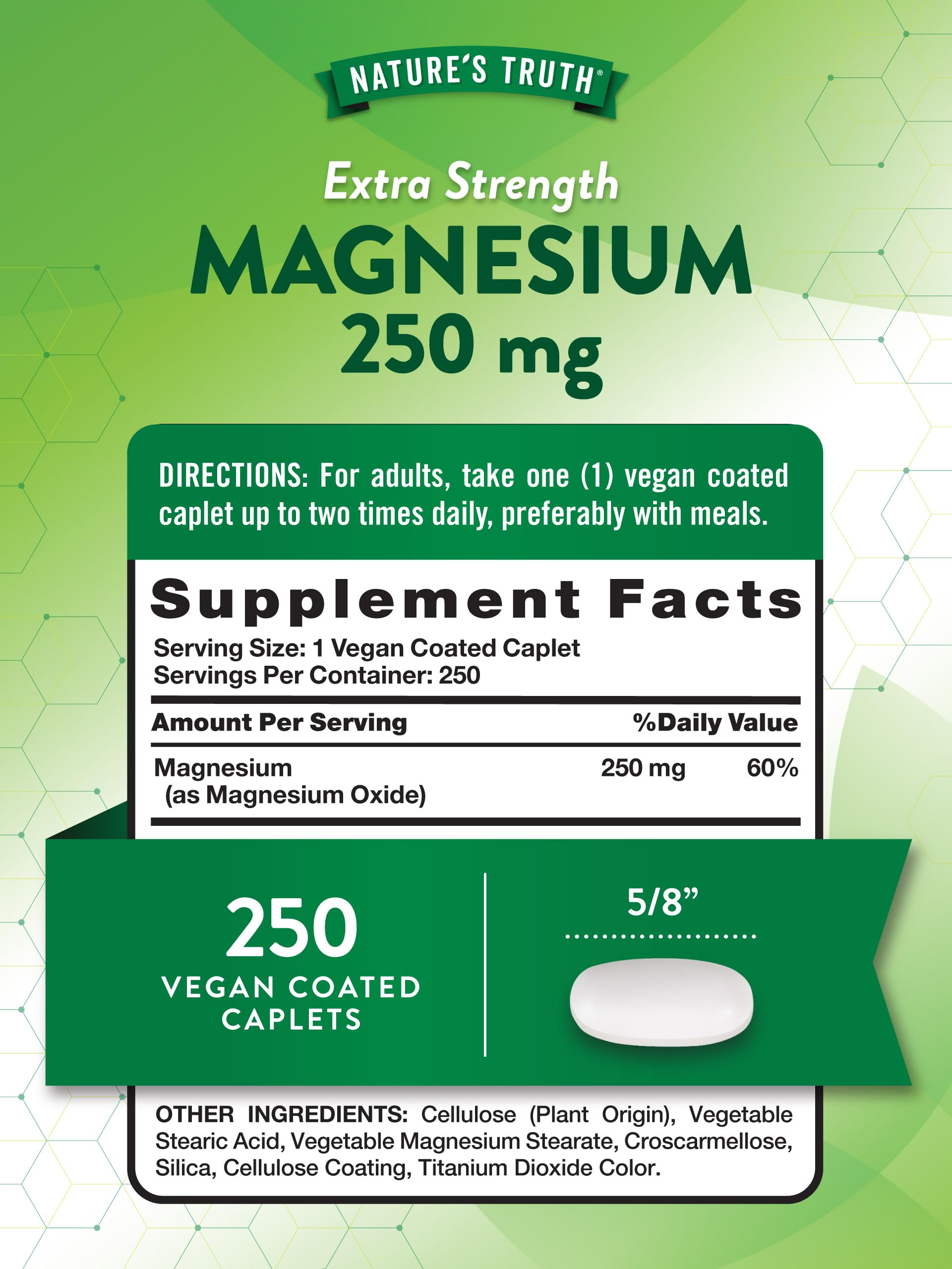 Nature's Truth Extra Strength Magnesium 250 mg Vegan Caplets side view