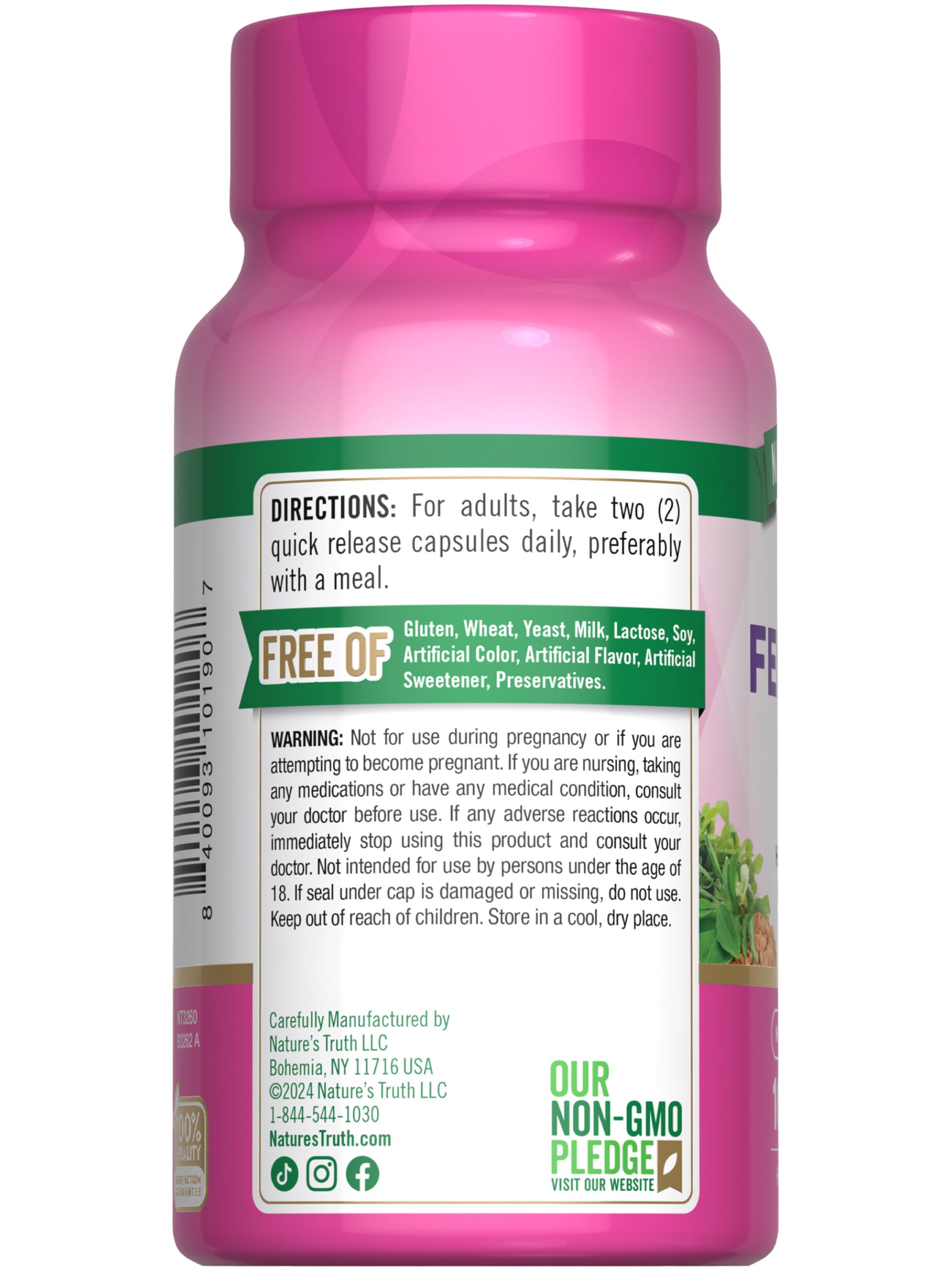Nature's Truth Fenugreek Capsules displayed with herbs