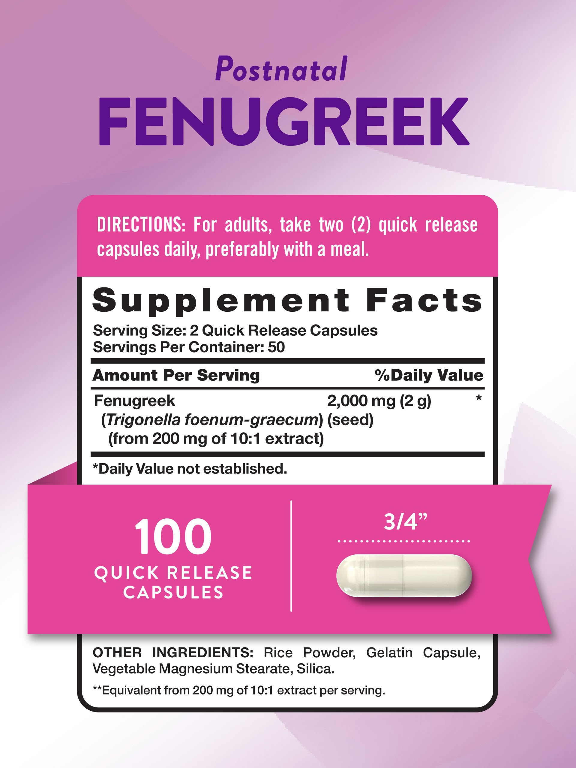 Nature's Truth Fenugreek Capsules side view showing capsule details