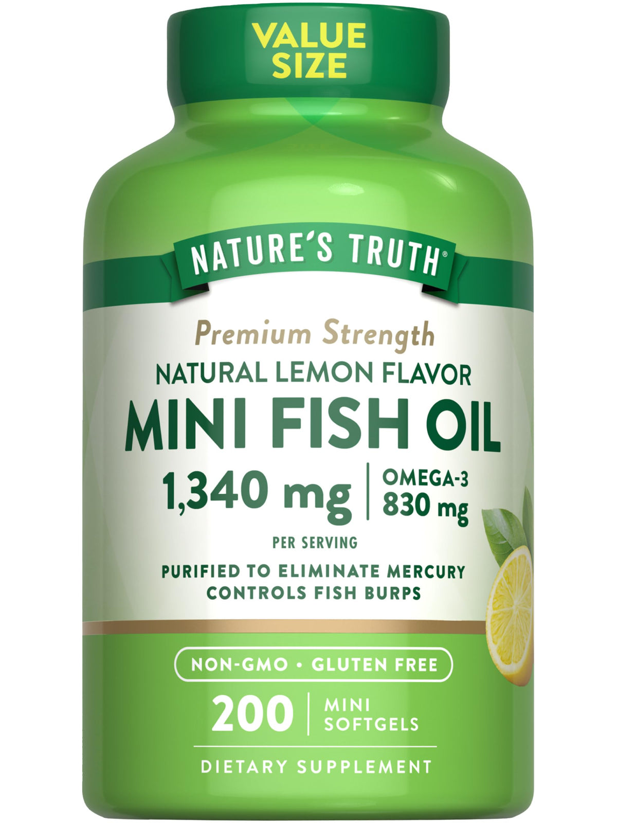 Nature's Truth Fish Oil Mini Softgels front view with lemon flavour