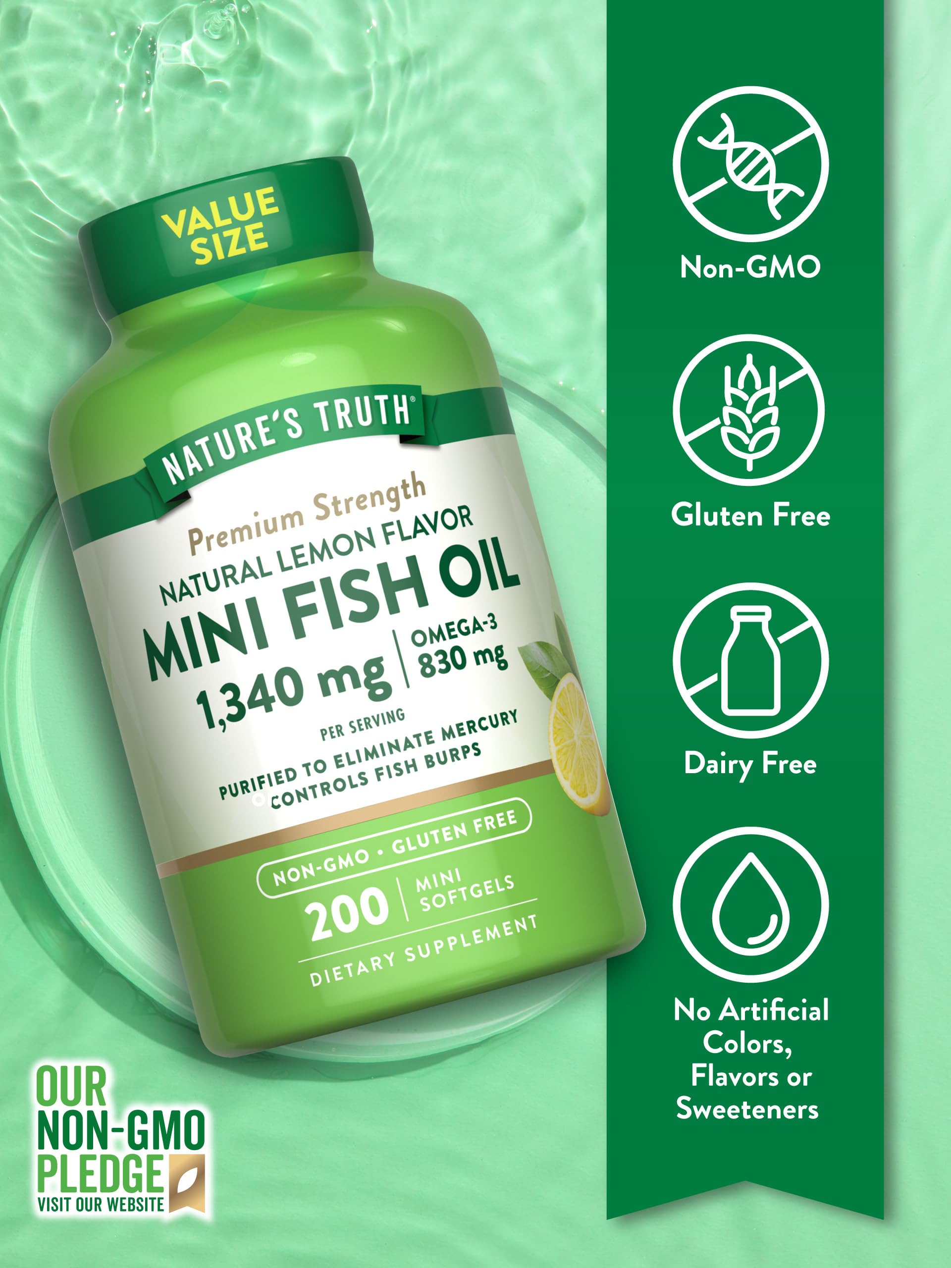Nature's Truth Fish Oil Mini Softgels packaging with ingredients list