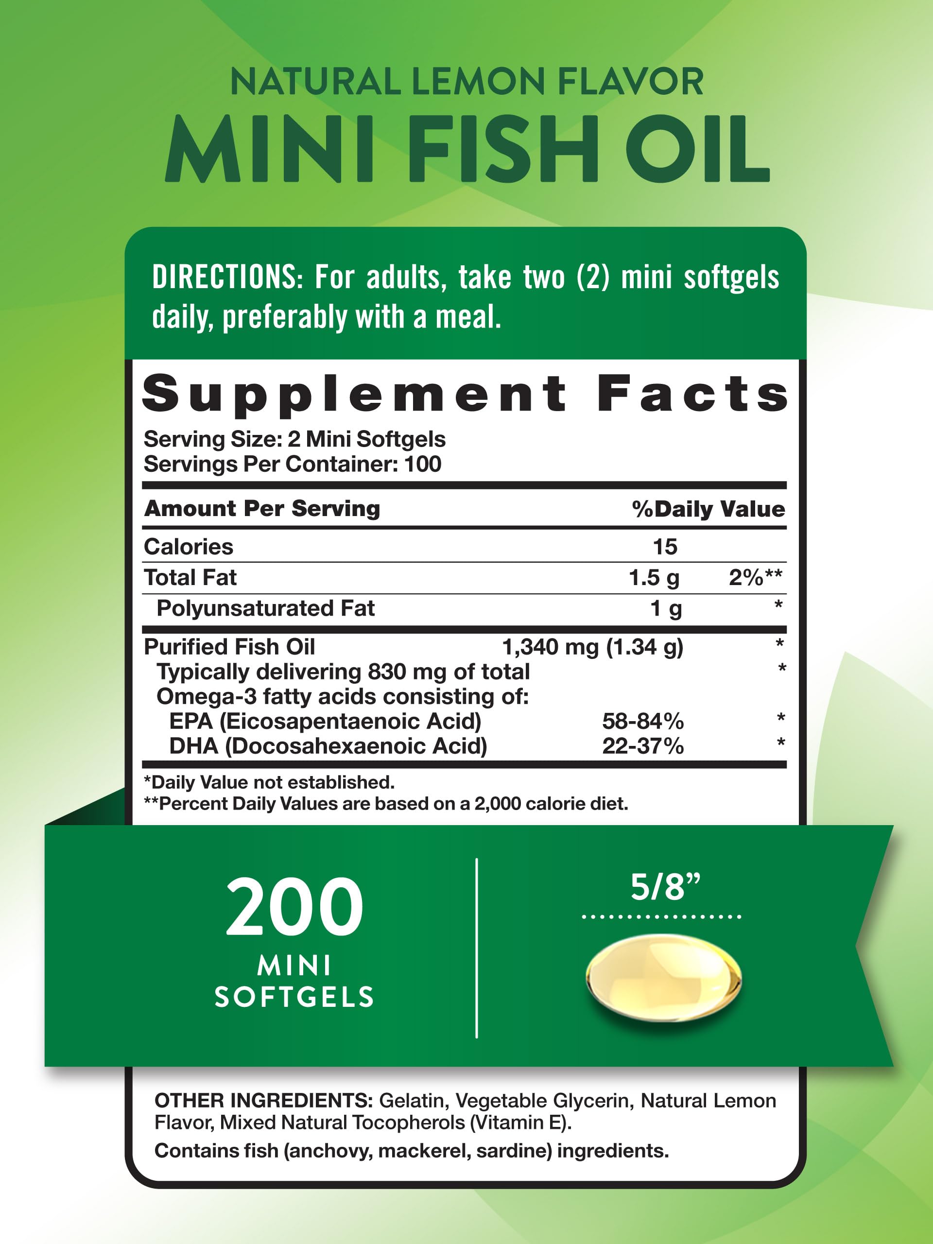 Nature's Truth Fish Oil Mini Softgels side view showing softgel size