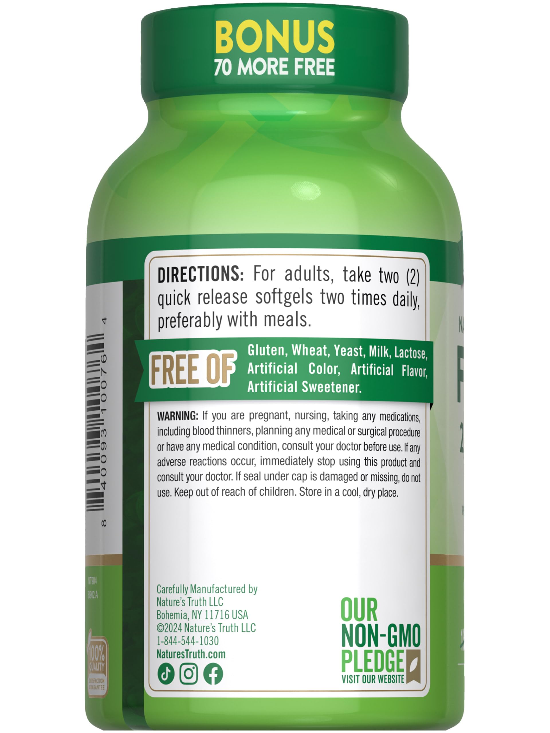 Nature's Truth Fish Oil softgels on a wooden table