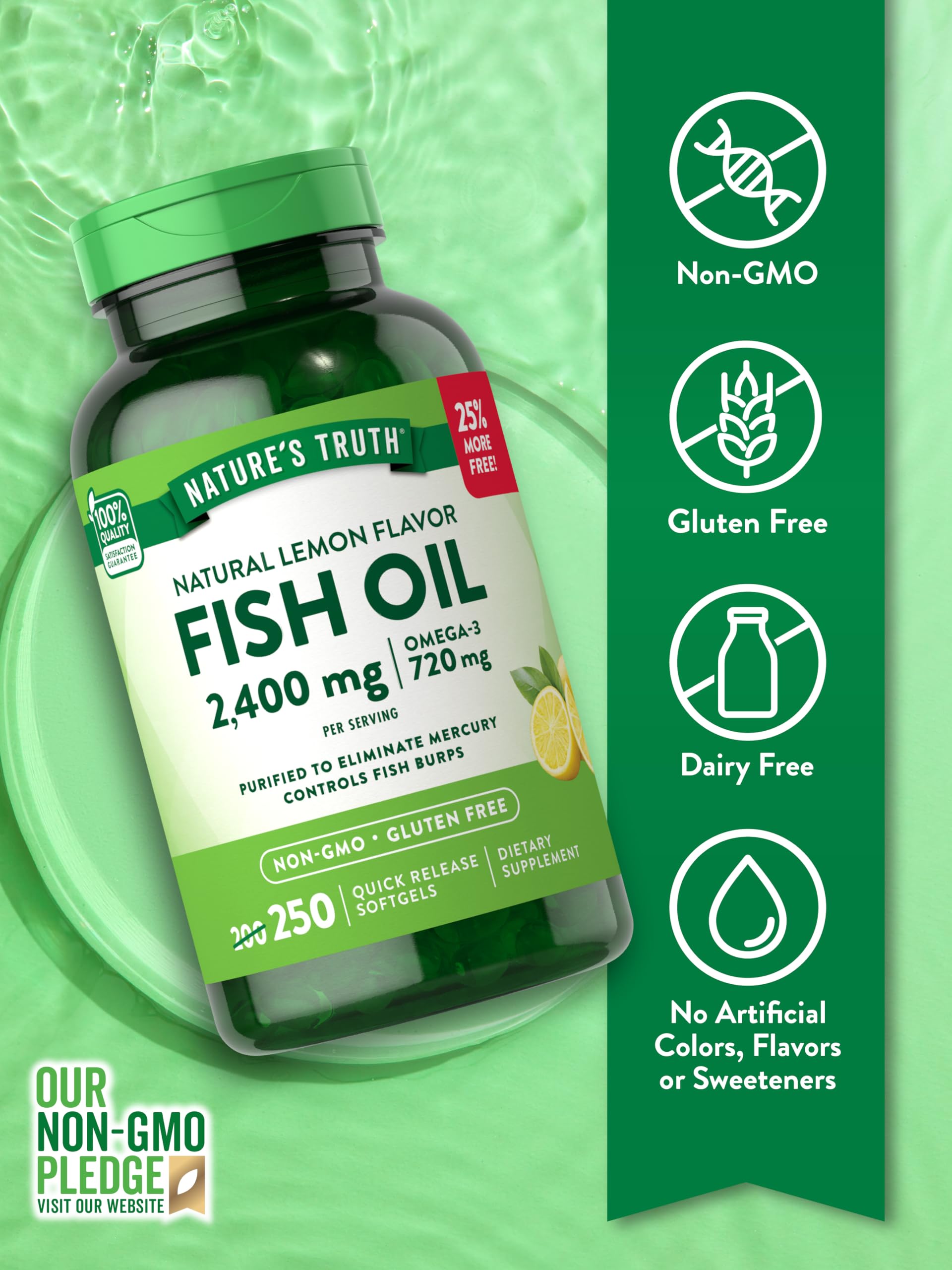 Nature's Truth Fish Oil Softgels showing natural lemon flavour