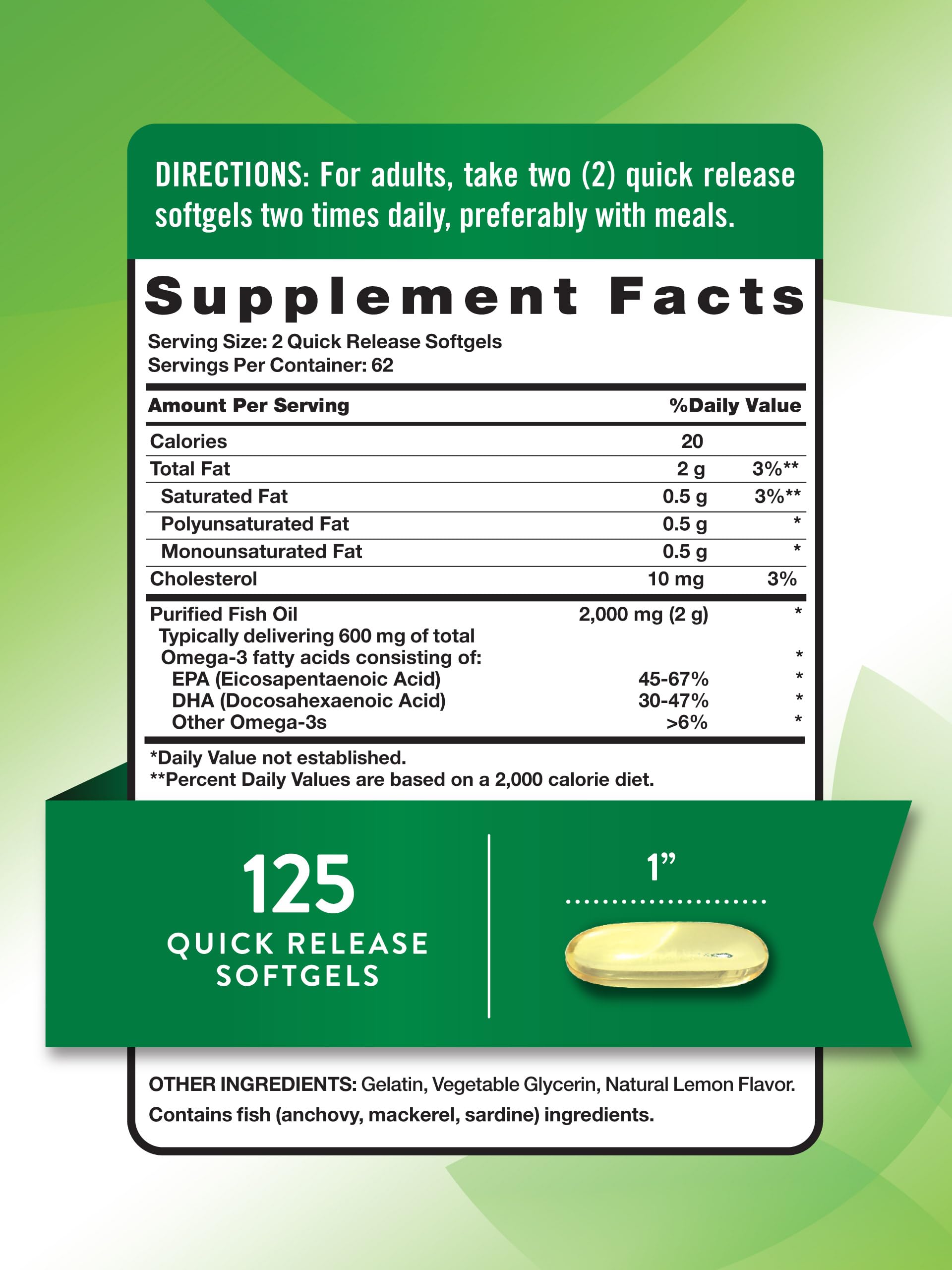 Nature's Truth Fish Oil Softgels side view showing capsule