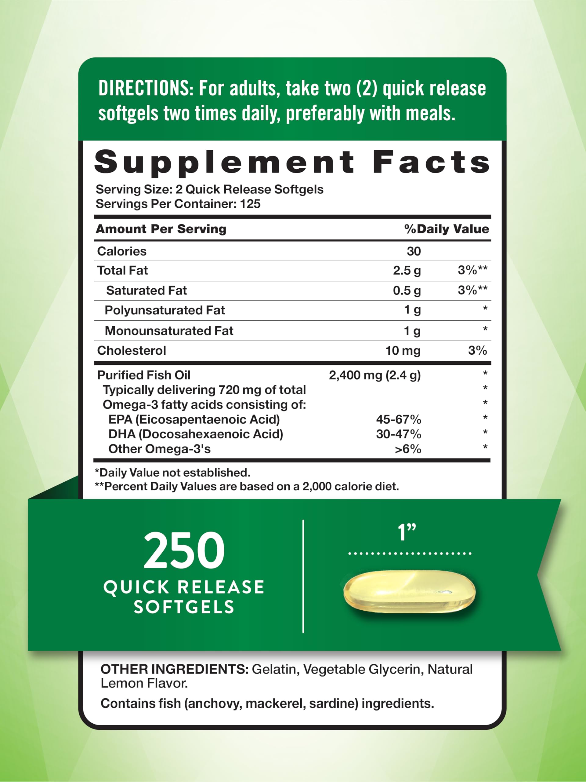 Nature's Truth Fish Oil Softgels side view with dosage details