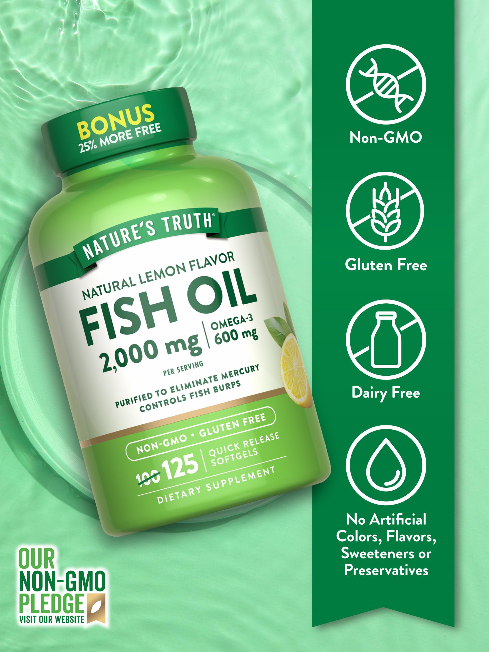 Nature's Truth Fish Oil Softgels with lemon flavour label